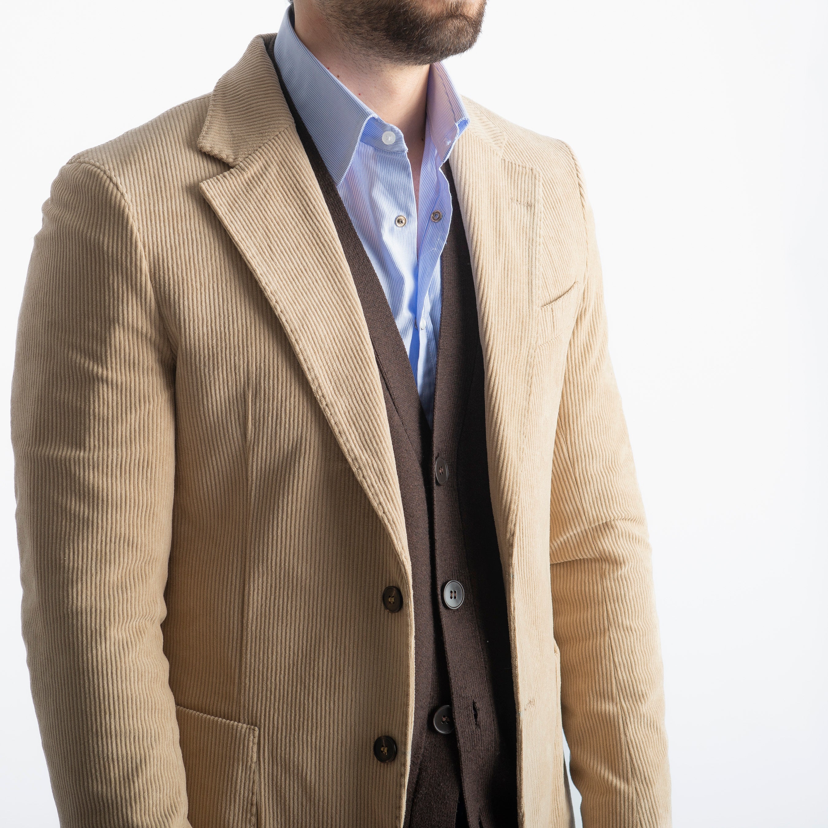 Giacca Monopetto in Velluto Beige