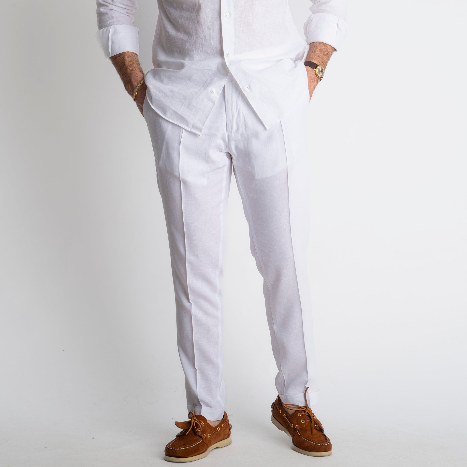 Pantalone in Lino con Elastico TO8007 Bianco