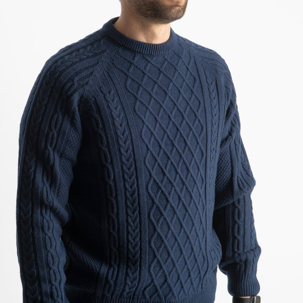 Maglione In Lana Con Treccia Blu