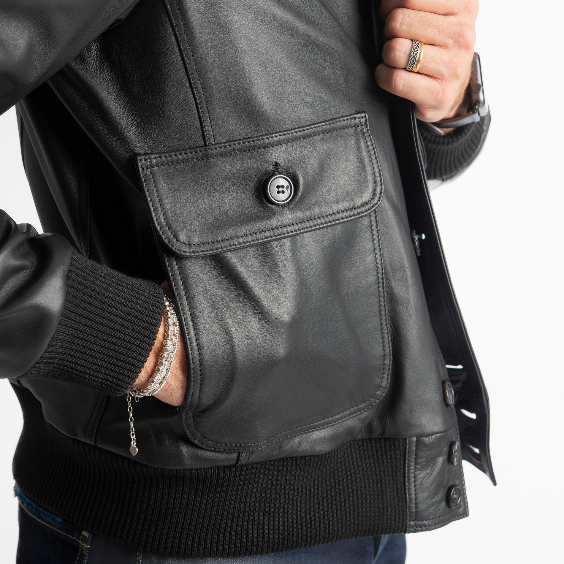 Giubbino Bomber Vera Pelle Nero