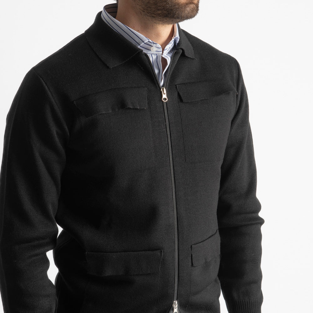 Giacca In Maglia Doppio Cursore Nero