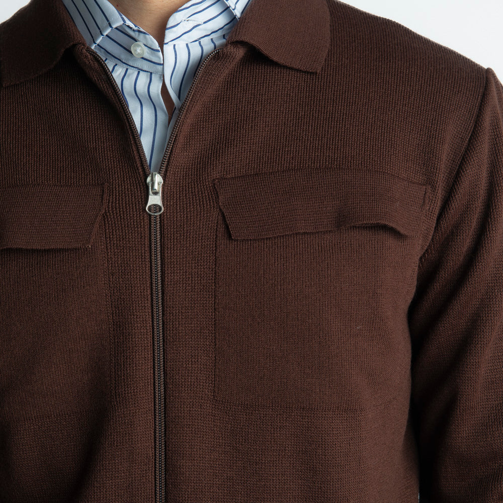 Giacca In Maglia Doppio Cursore Moro