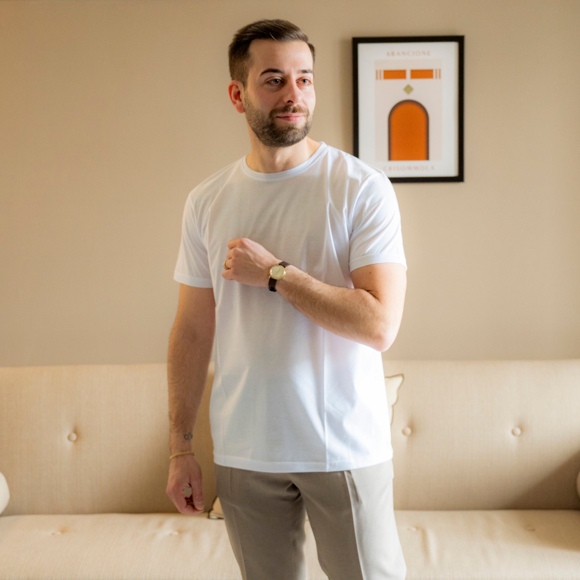 T-shirt Uomo Filo di Scozia Bianca