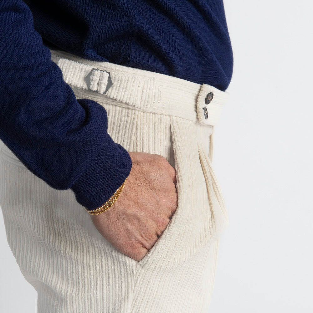 Pantalone Pisa Con Fibbia In Velluto A Coste Burro