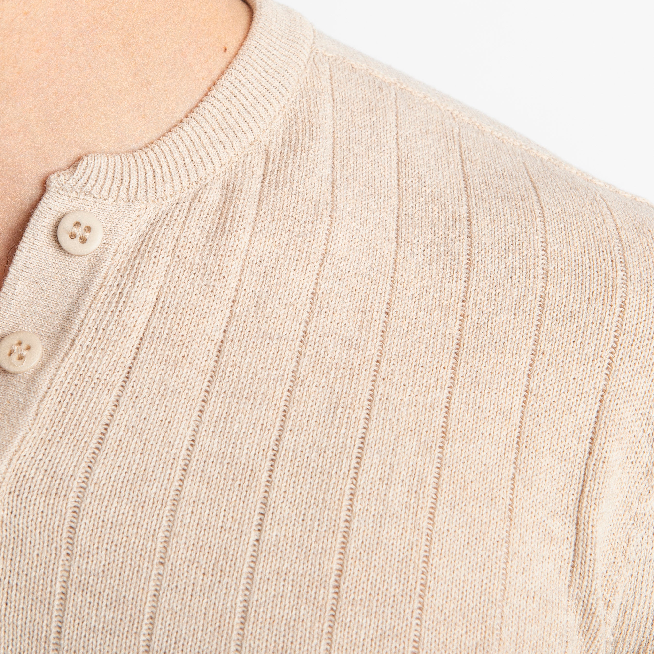 T-shirt Serafino In Filo A Coste Beige