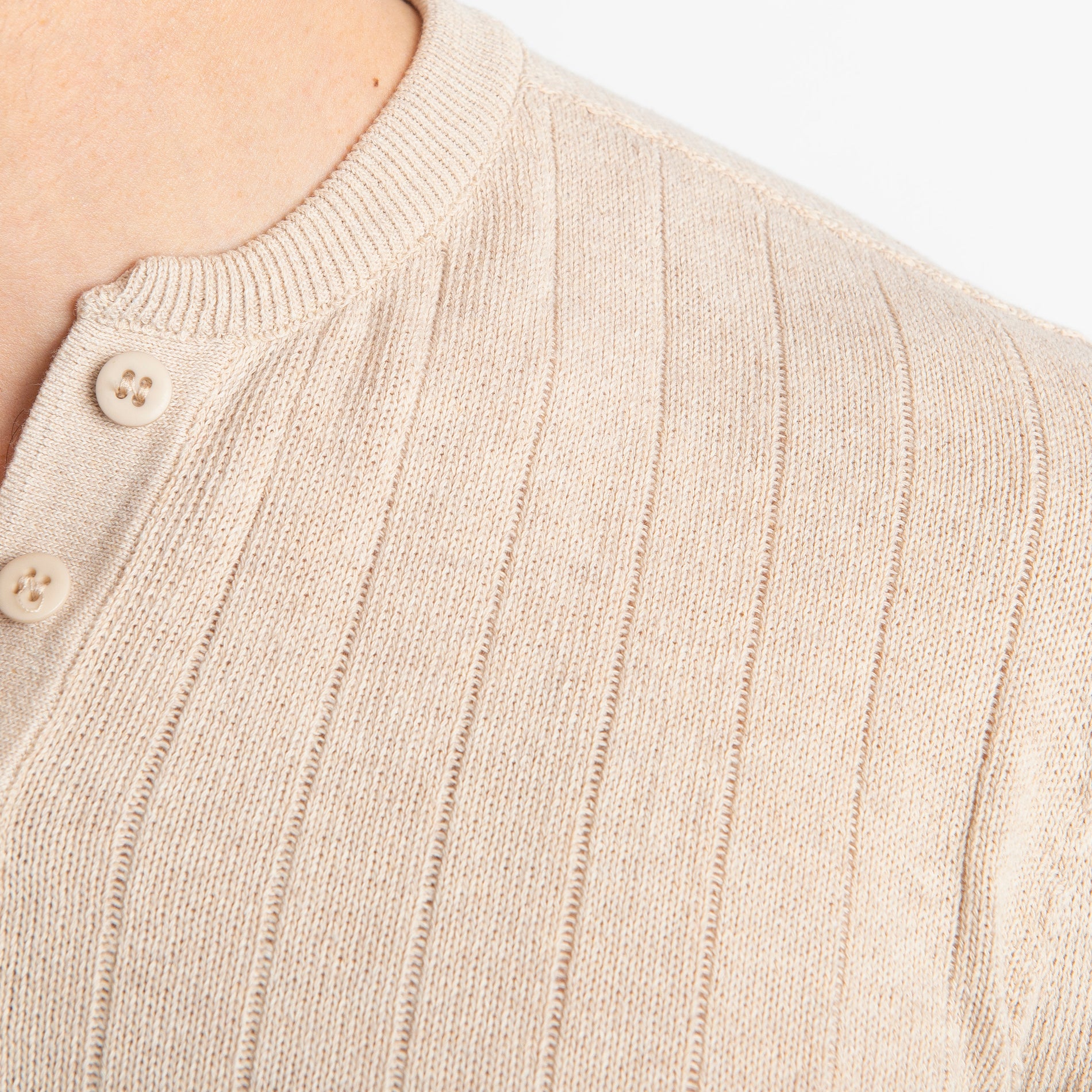 T-shirt Serafino In Filo A Coste Beige