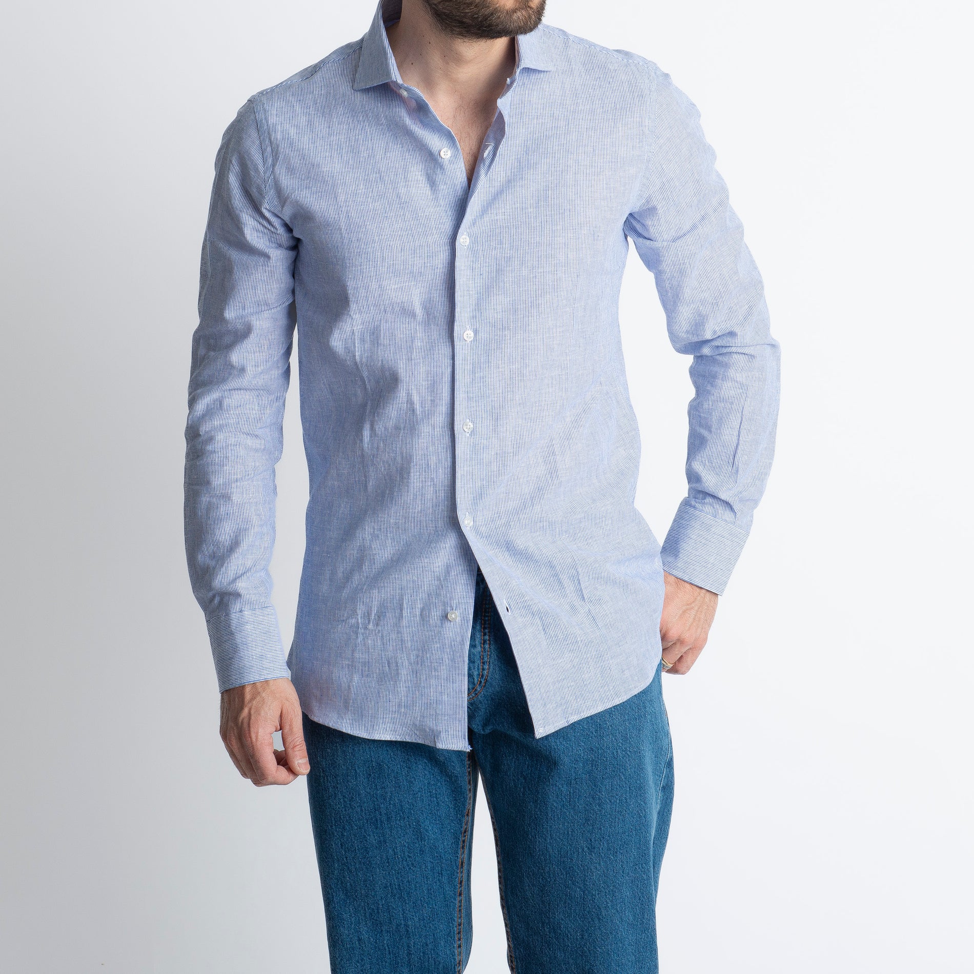 Camicia Lino Mille Righe Blu