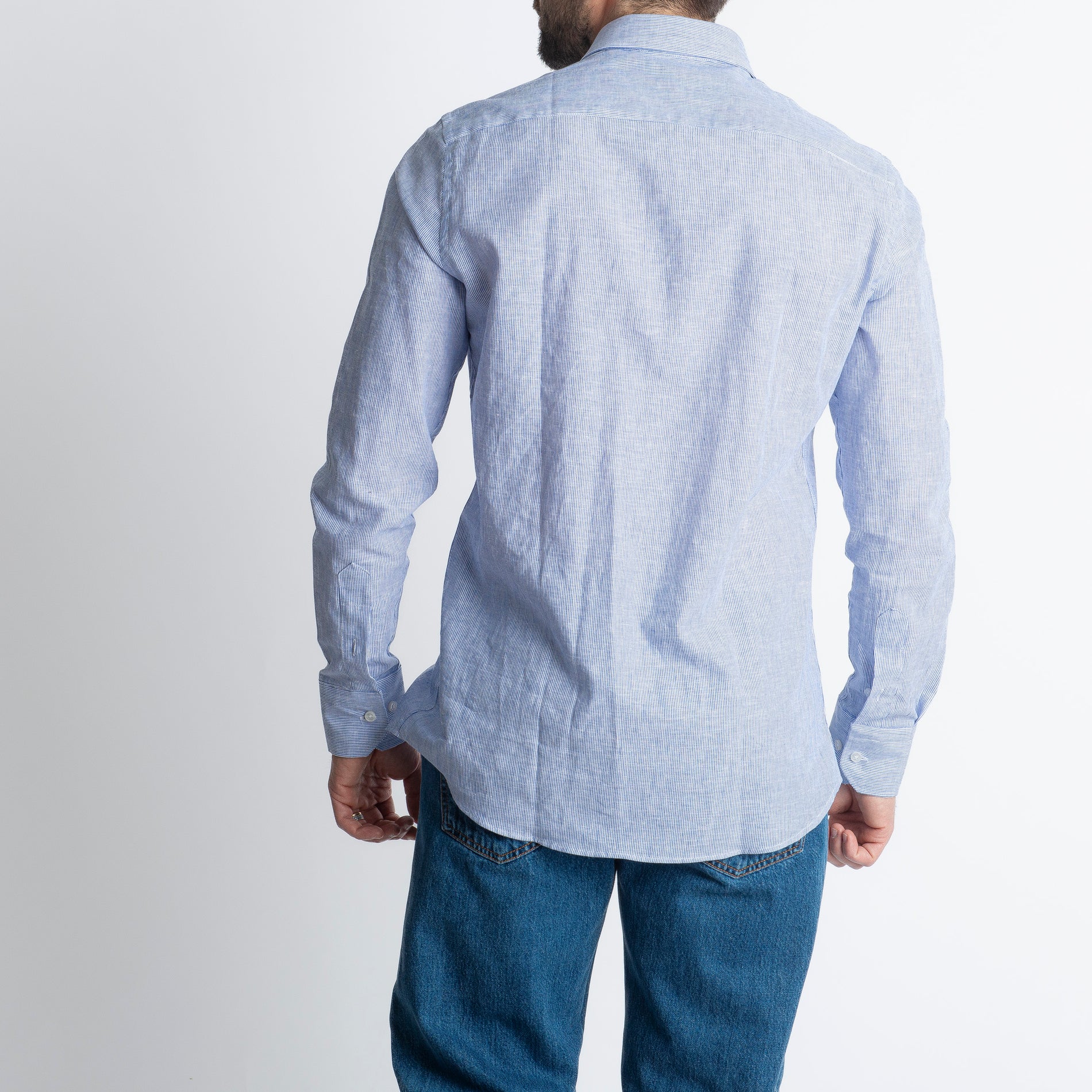 Camicia Lino Mille Righe Blu