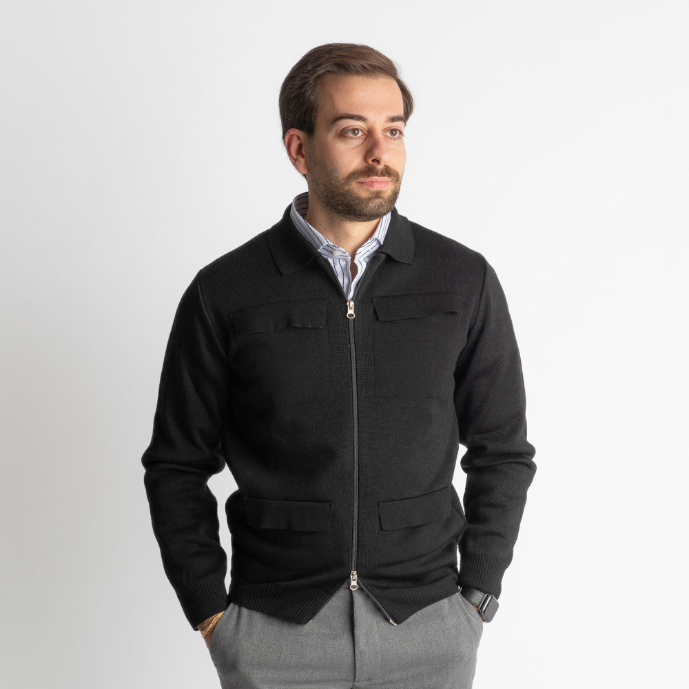 Giacca In Maglia Doppio Cursore Nero