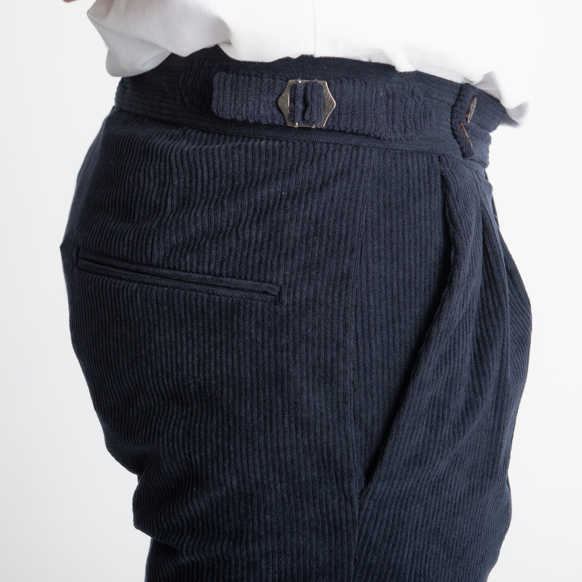 Pantalone Pisa Con Fibbia In Velluto A Coste Blu