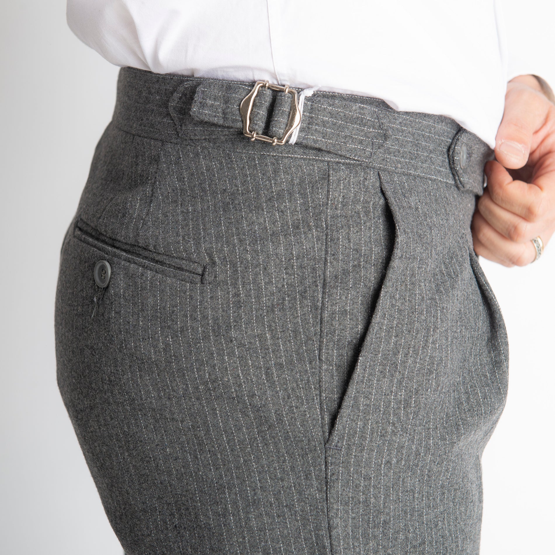 Pantalone TO8025 Doppia Fibbia Wool Gessato Grigio