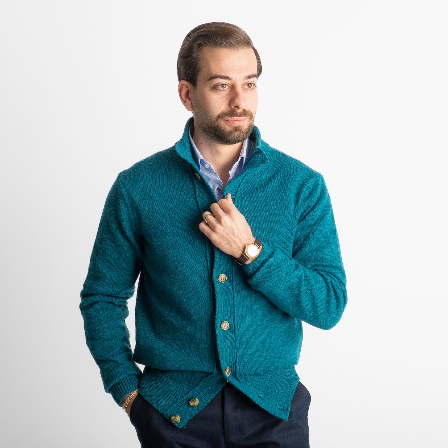 Cardigan In Lana Lambswool Verde Smeraldo