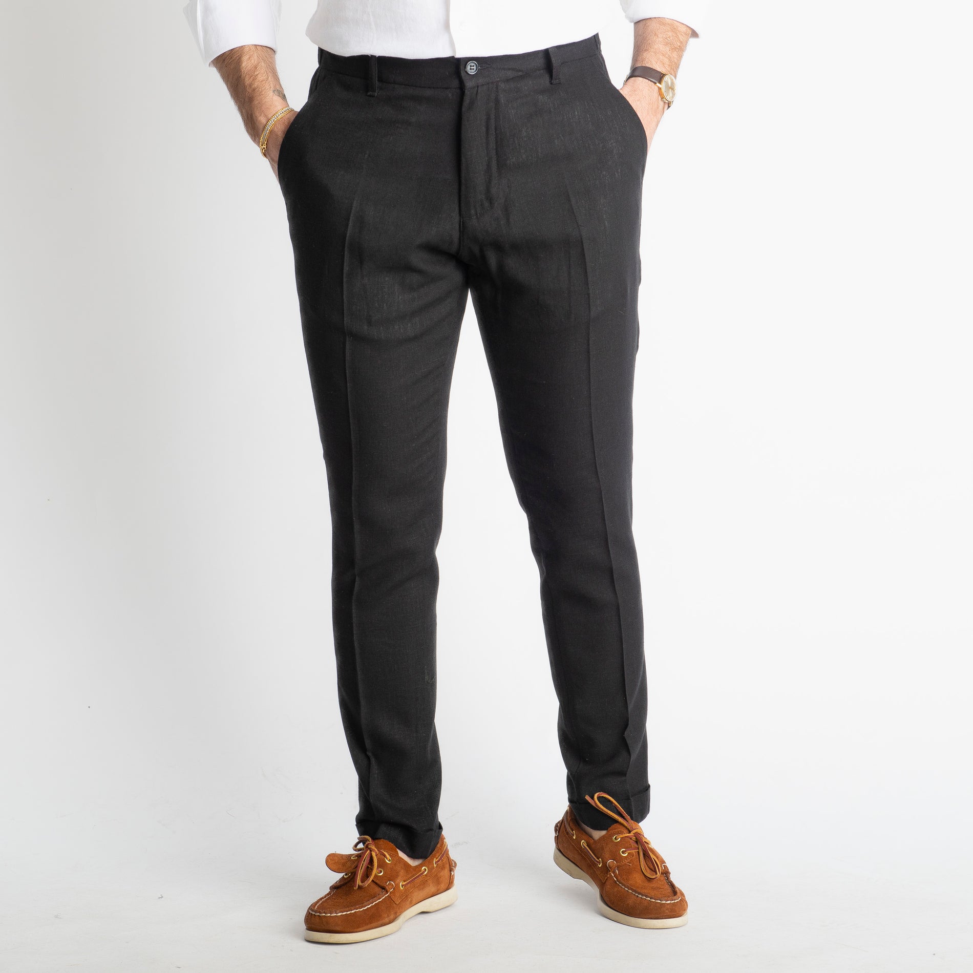 Pantalone in Lino con Elastico TO8007 Nero
