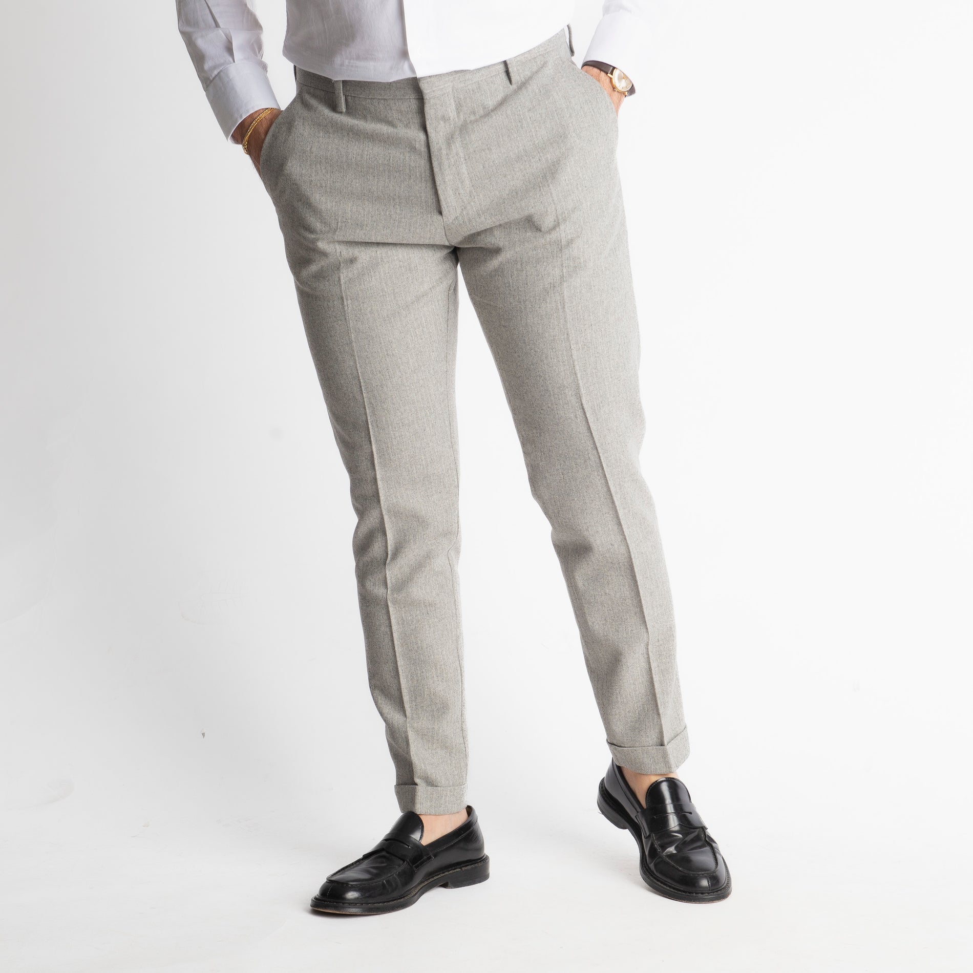 Pantalone TO8011 Wool Rigato Grigio Chiaro