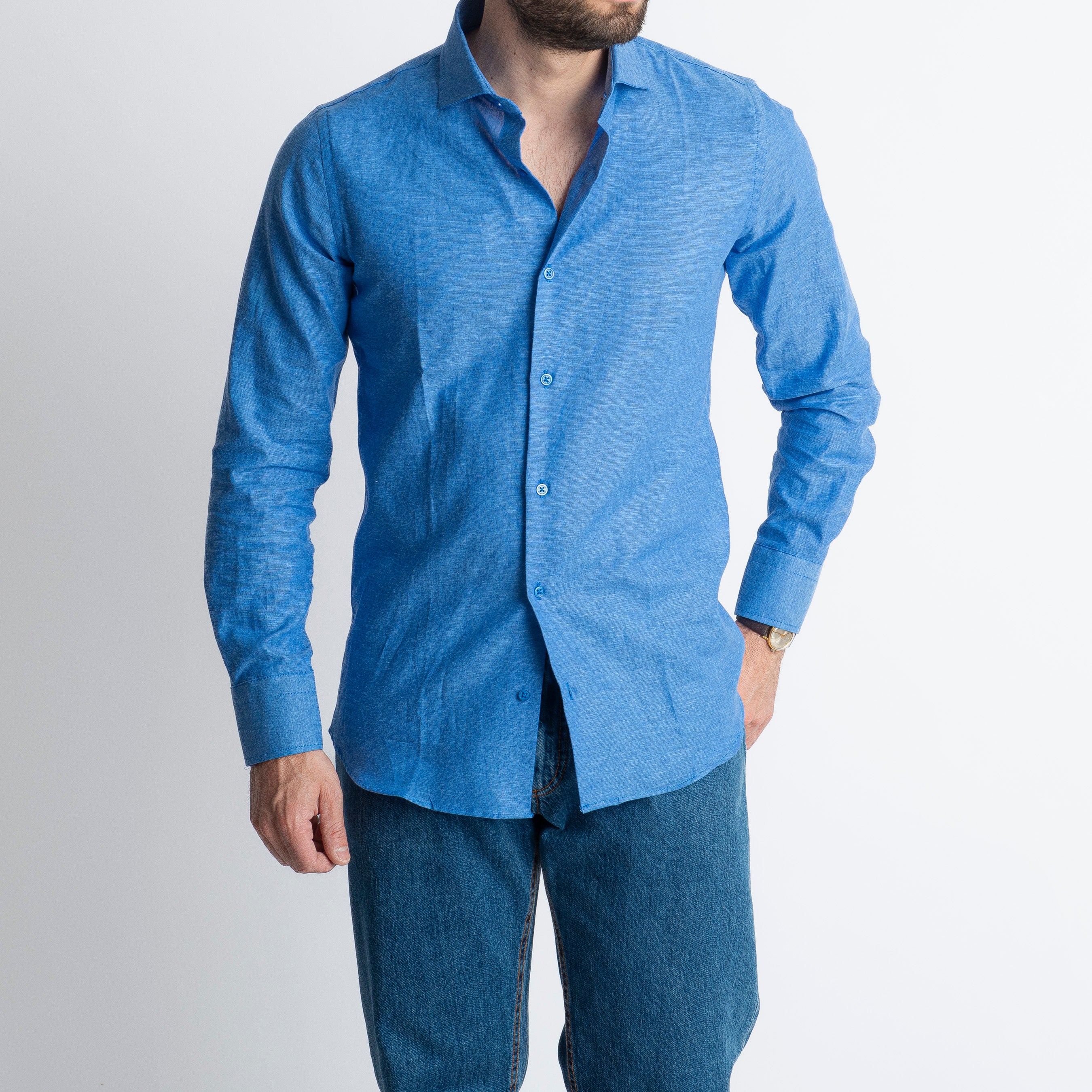 Camicia in Lino Blu Royal