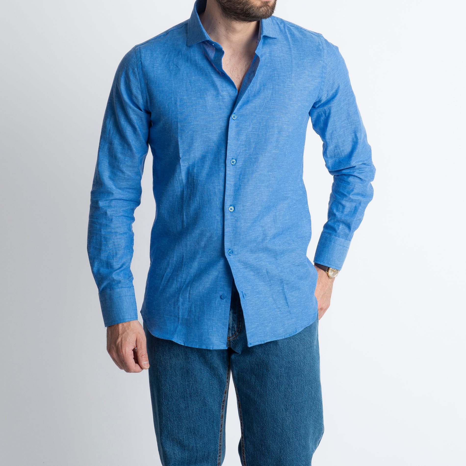 Camicia in Lino Blu Royal