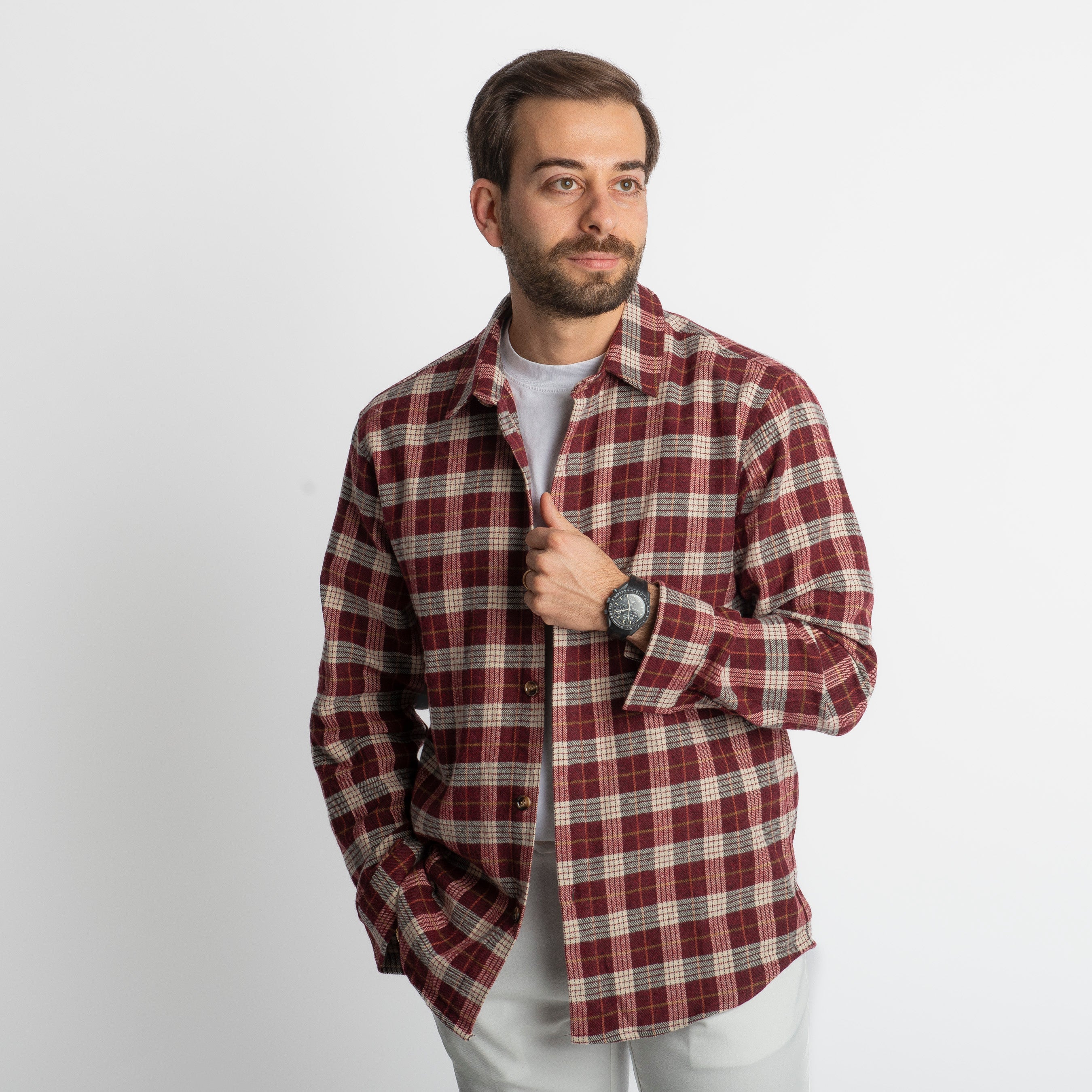 Camicia in Flanella a Quadri Bordeaux