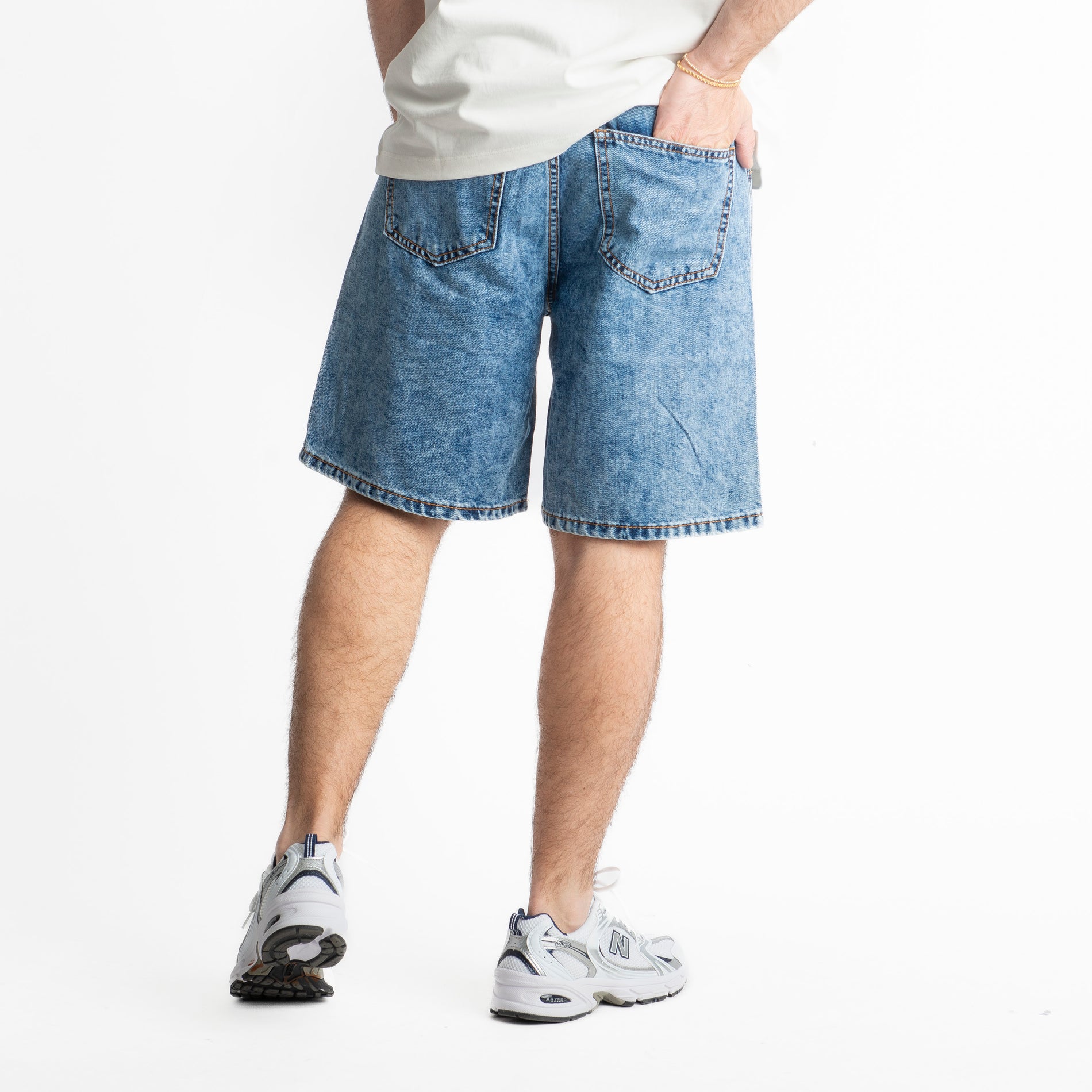 Bermuda Jeans Marmorizzato Blu Medio