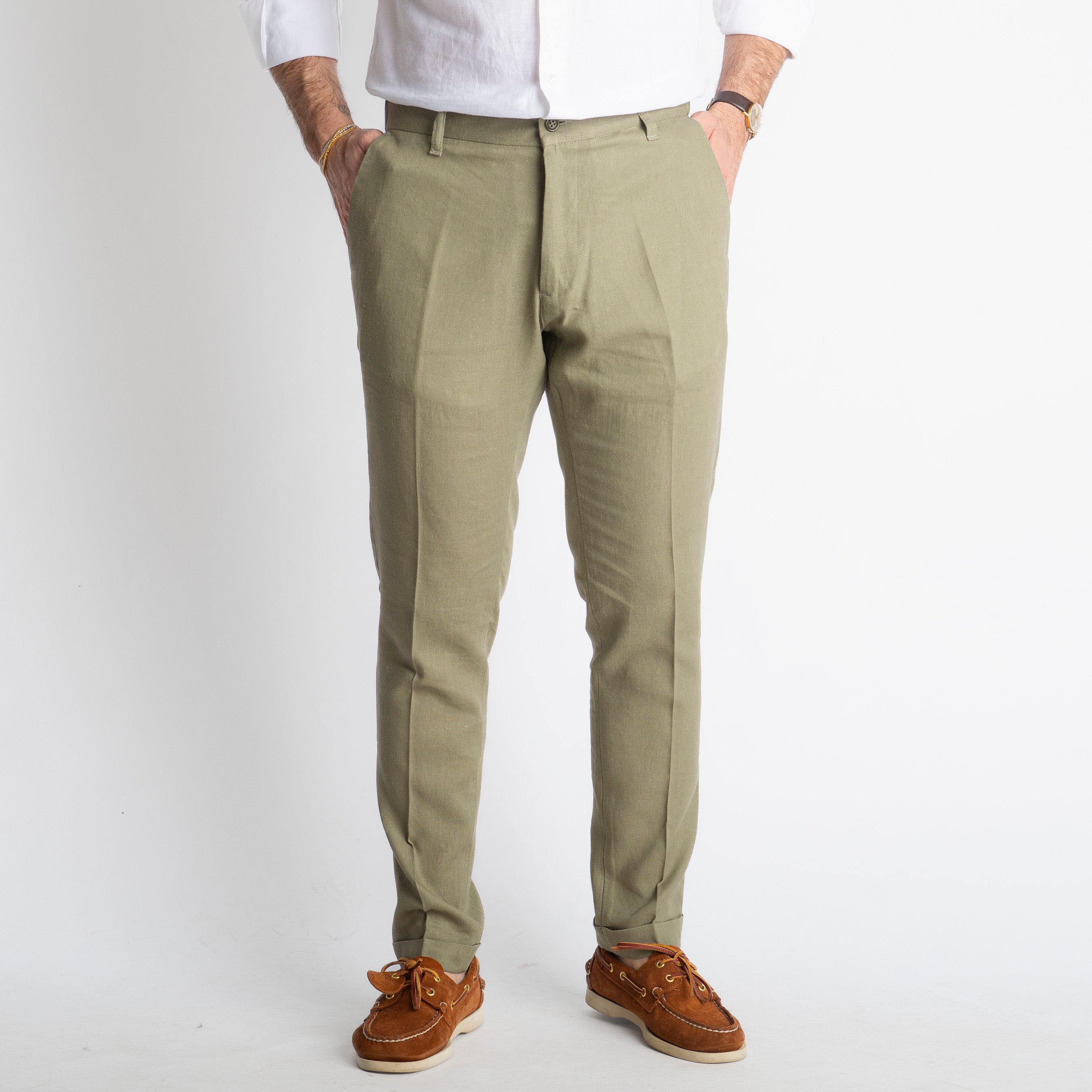 Pantalone in Lino con Elastico TO8007 Verde