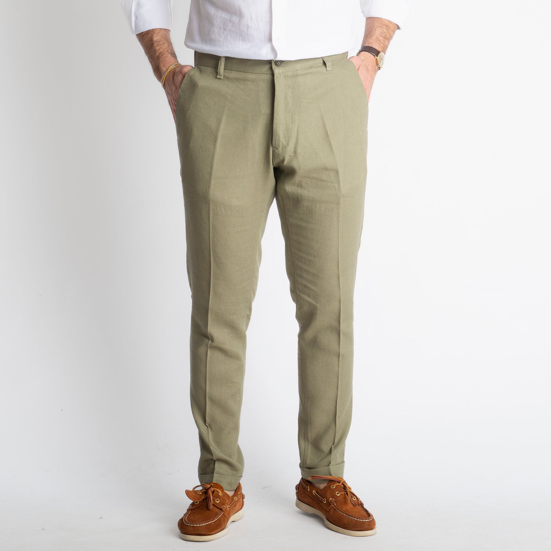 Pantalone in Lino con Elastico TO8007 Verde