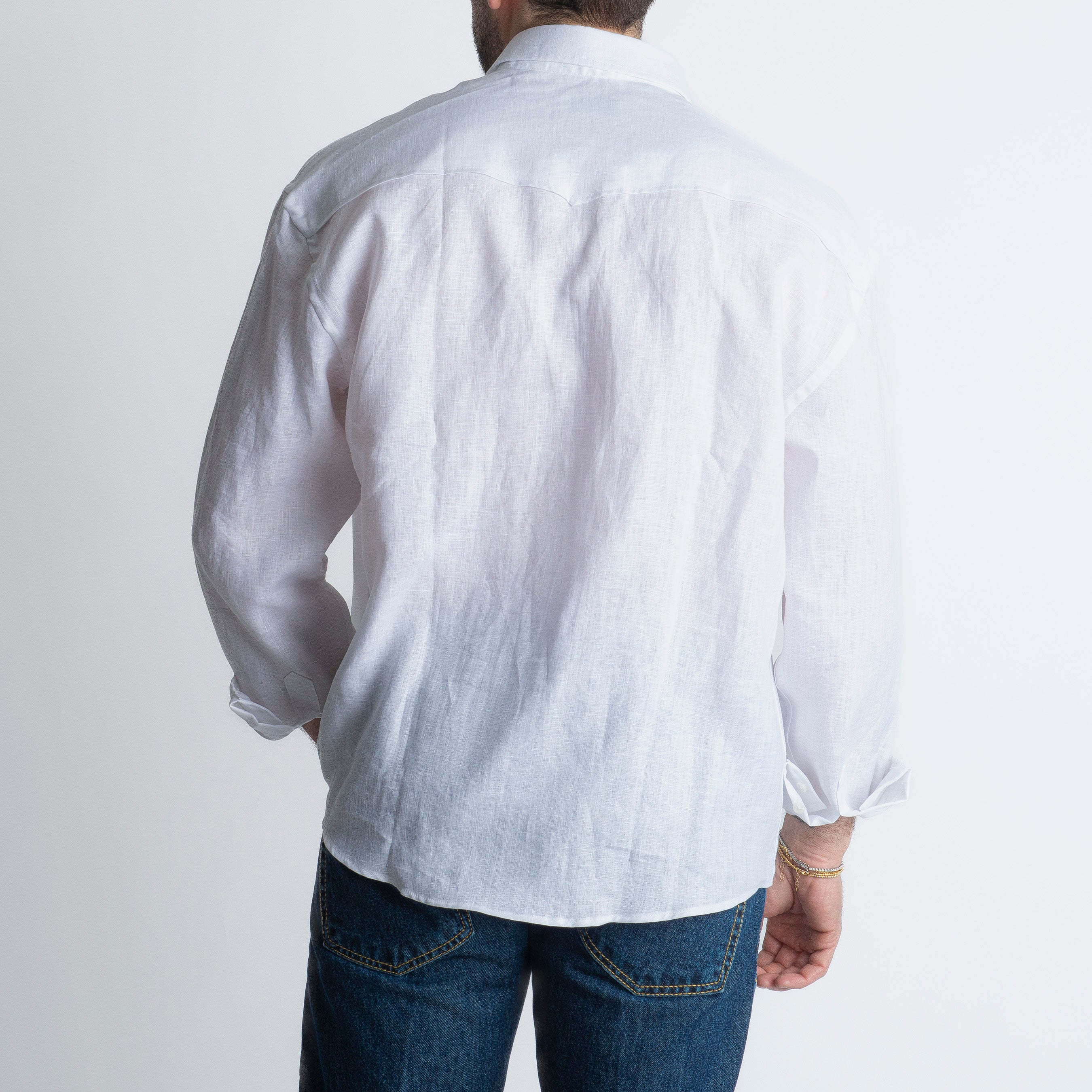 Camicia 100% Lino Irlandese Over Bianca