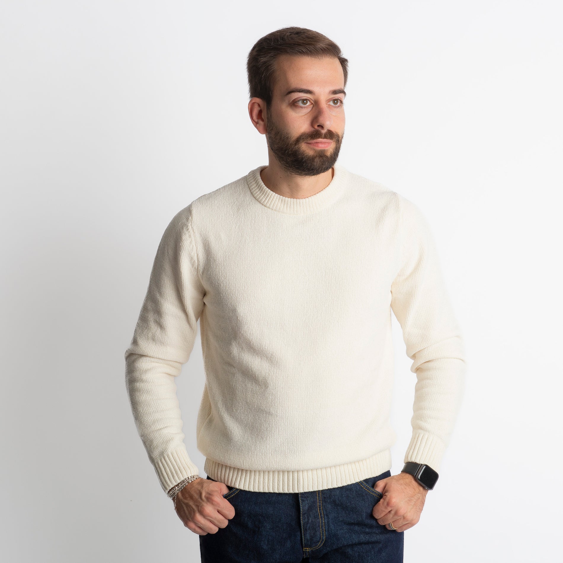 Maglione in Ciniglia 21027 Bianco