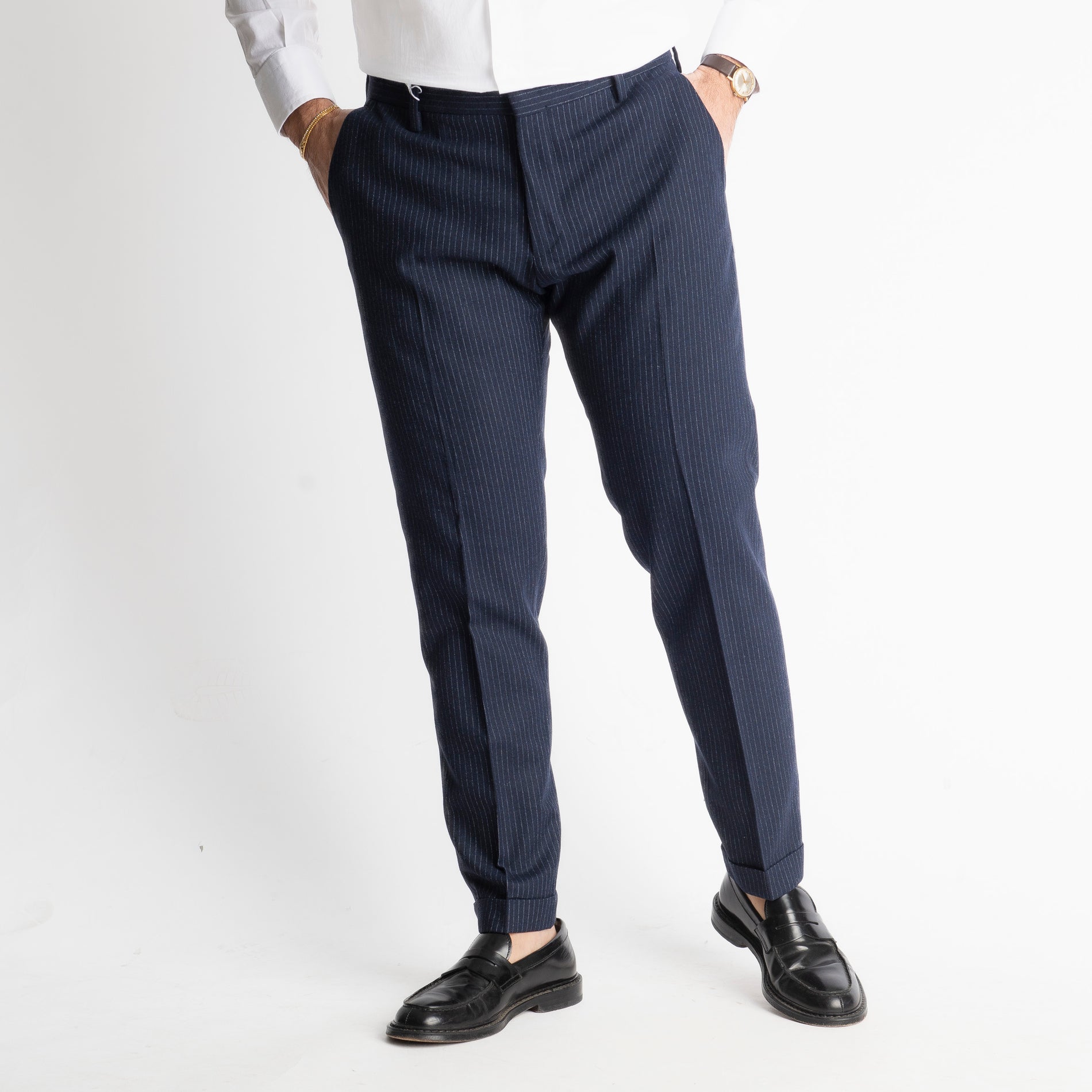 Pantalone TO8011 Wool Rigato Blu