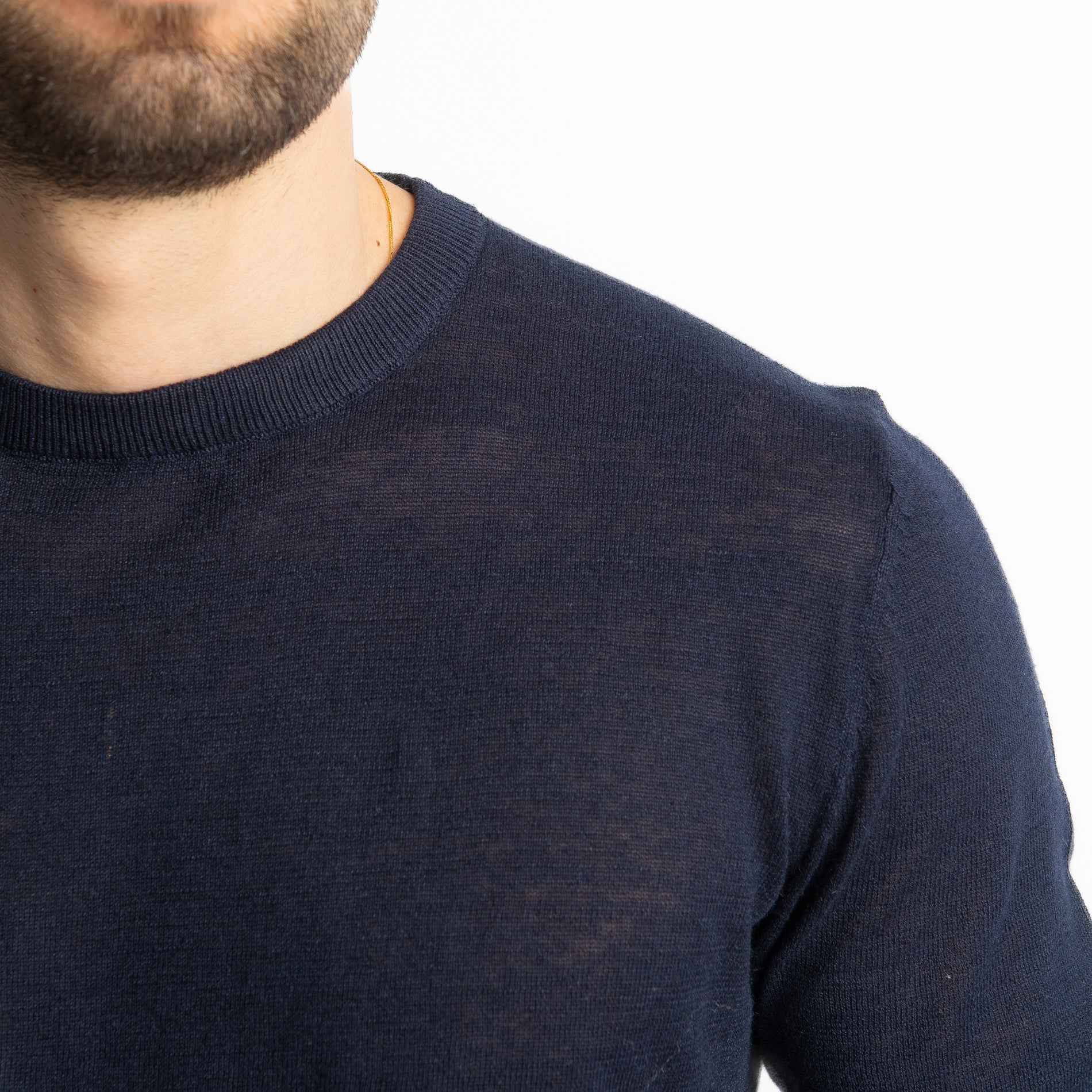 T-Shirt Girocollo Lino E Cotone Blu