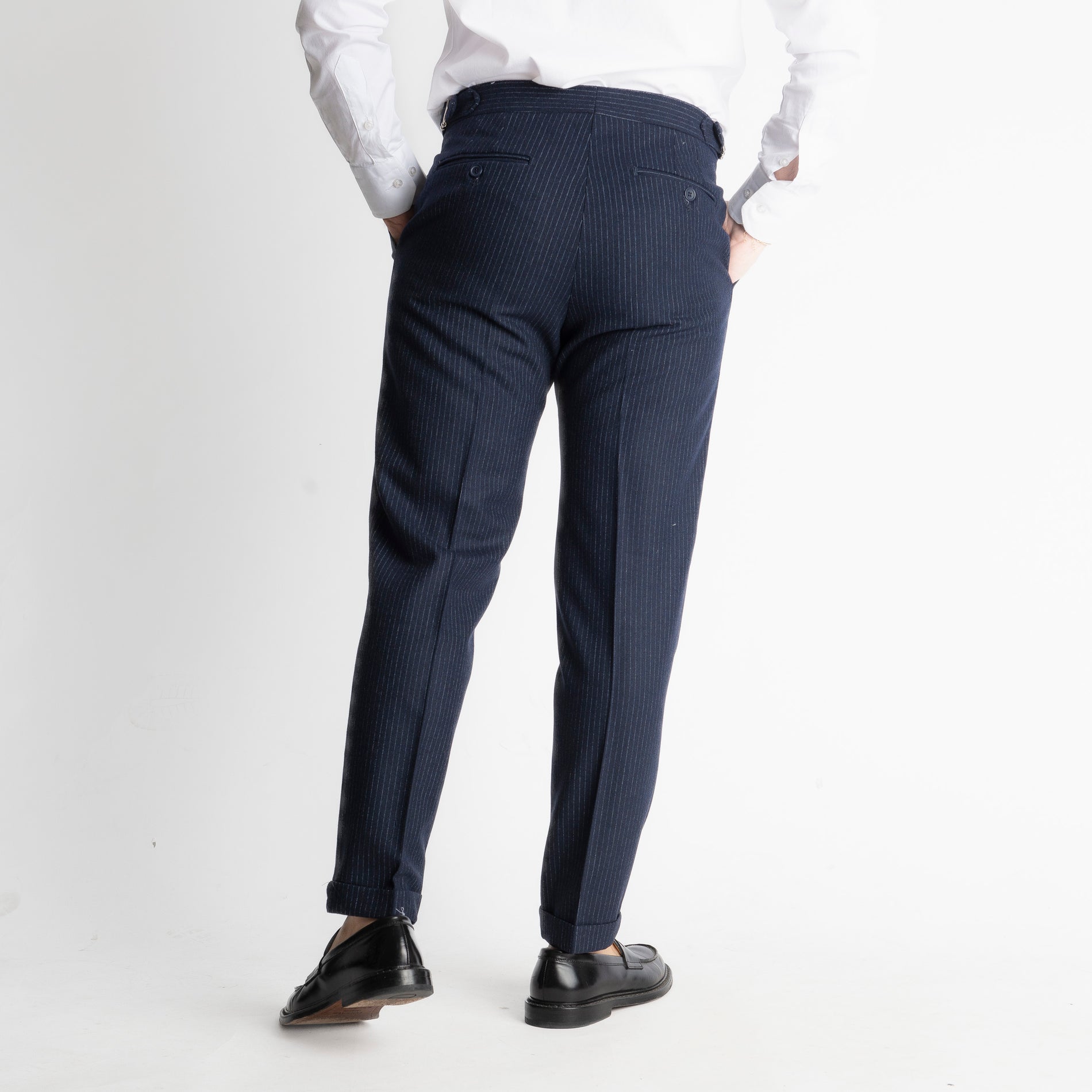 Pantalone TO8025 Doppia Fibbia Wool Gessato Blu