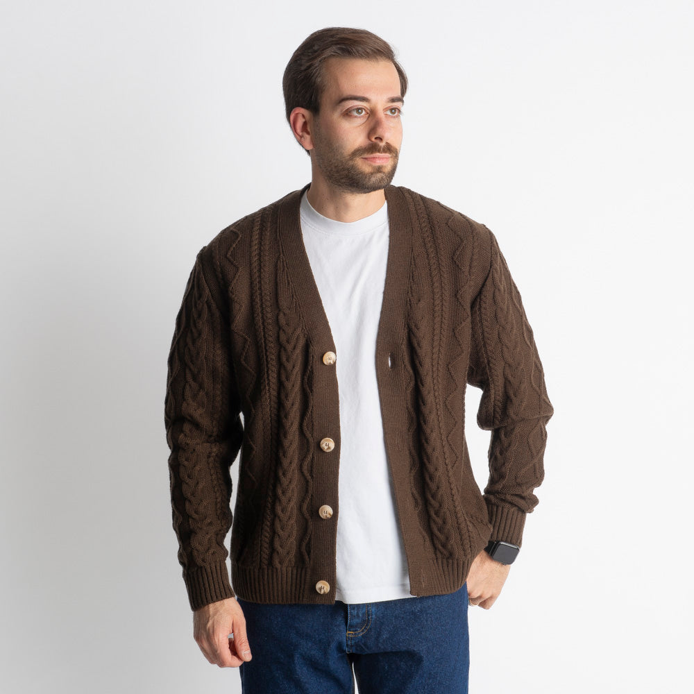 Cardigan In Lana Con Treccia Moro