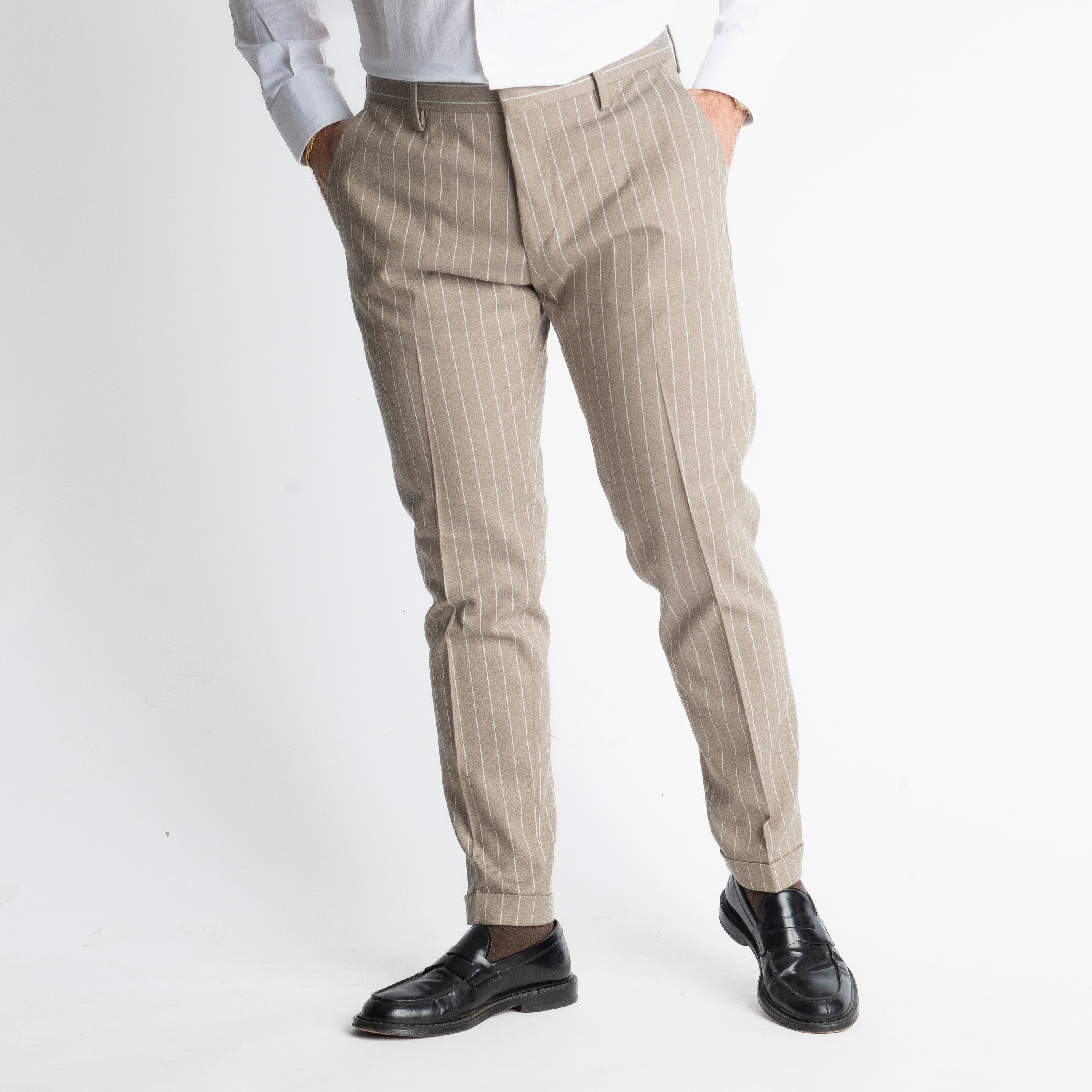 Pantalone wall street TO8011 Wool Gessato Tortora