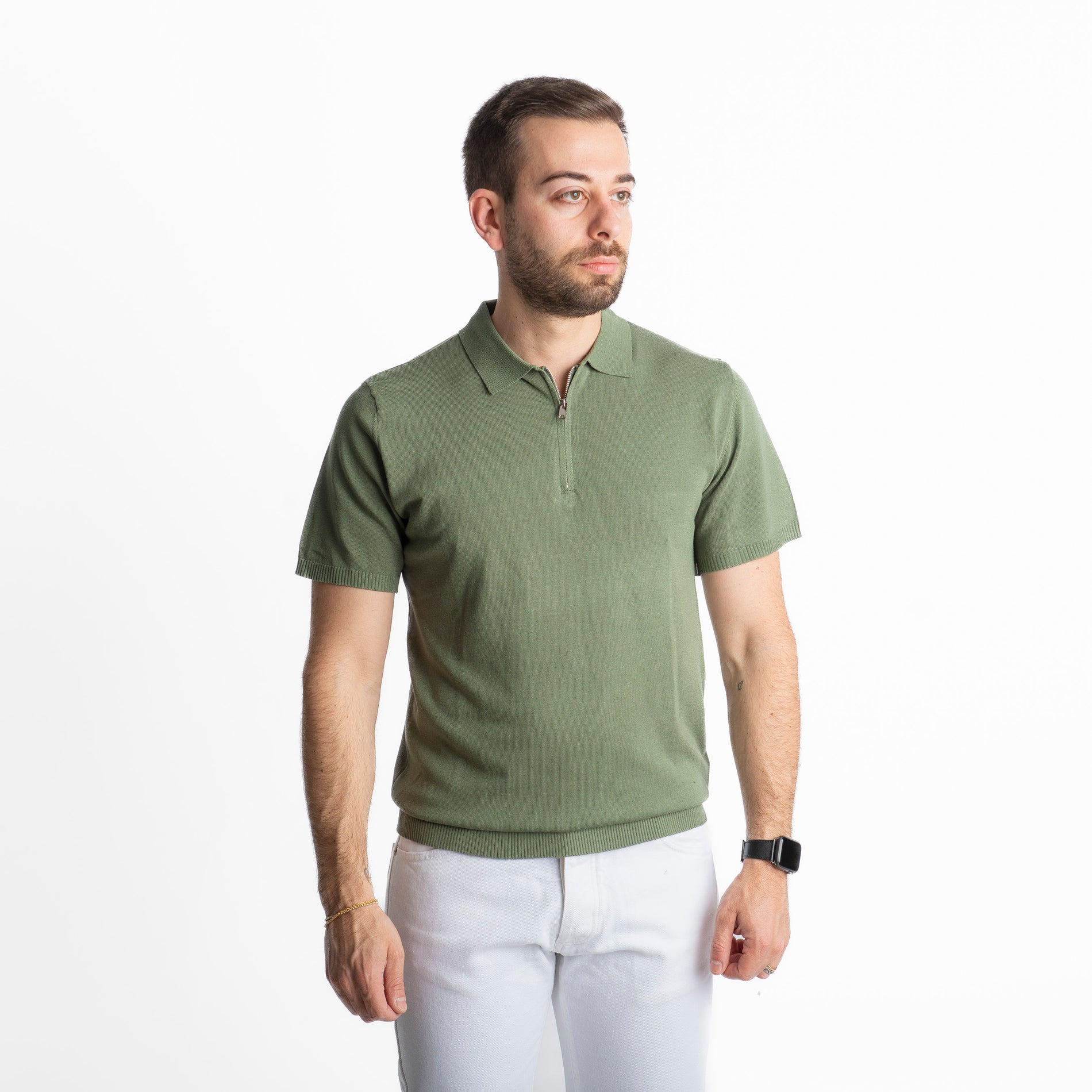 Polo con Zip Uomo Verde