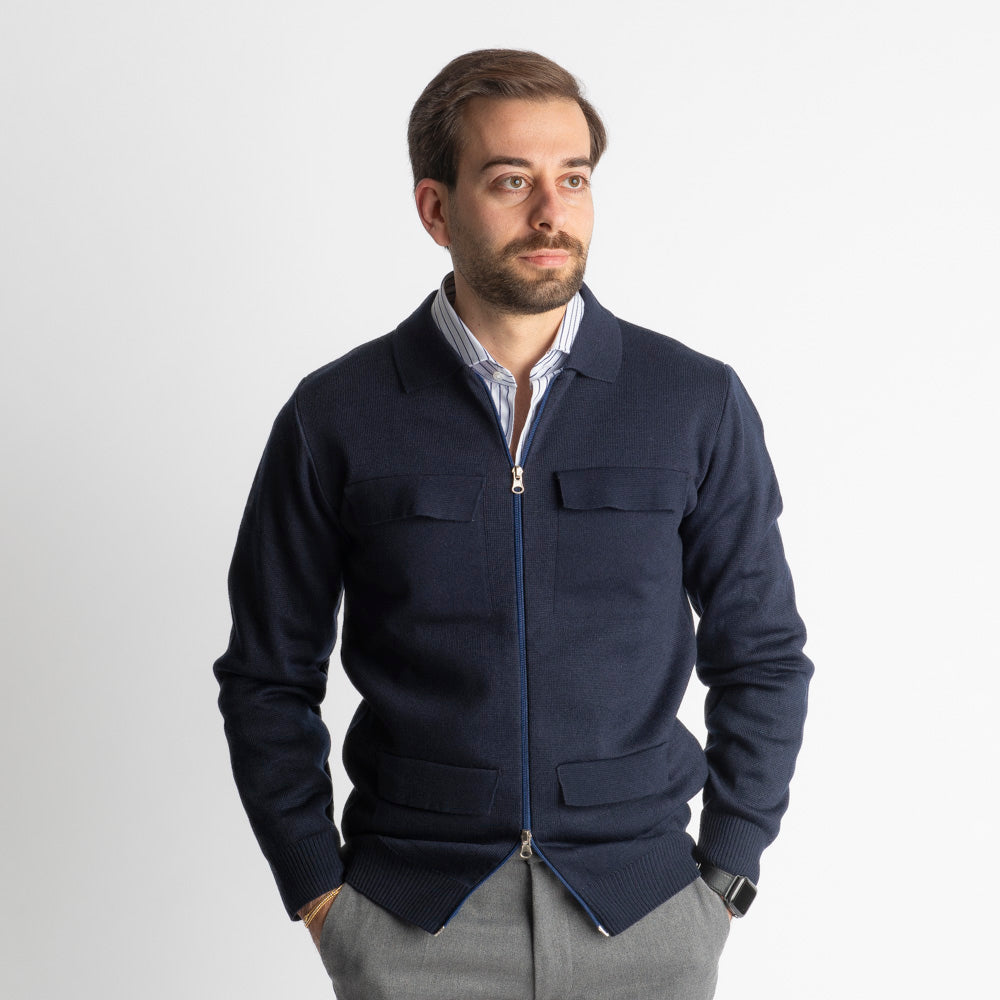 Giacca In Maglia Doppio Cursore Blu