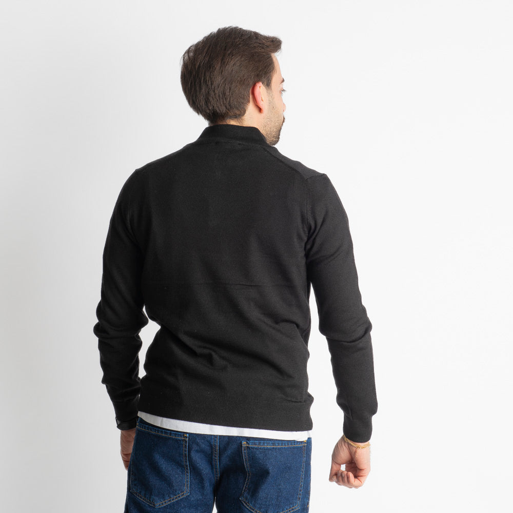 Maglioncino Mezza Zip In Lana Merinos Nero