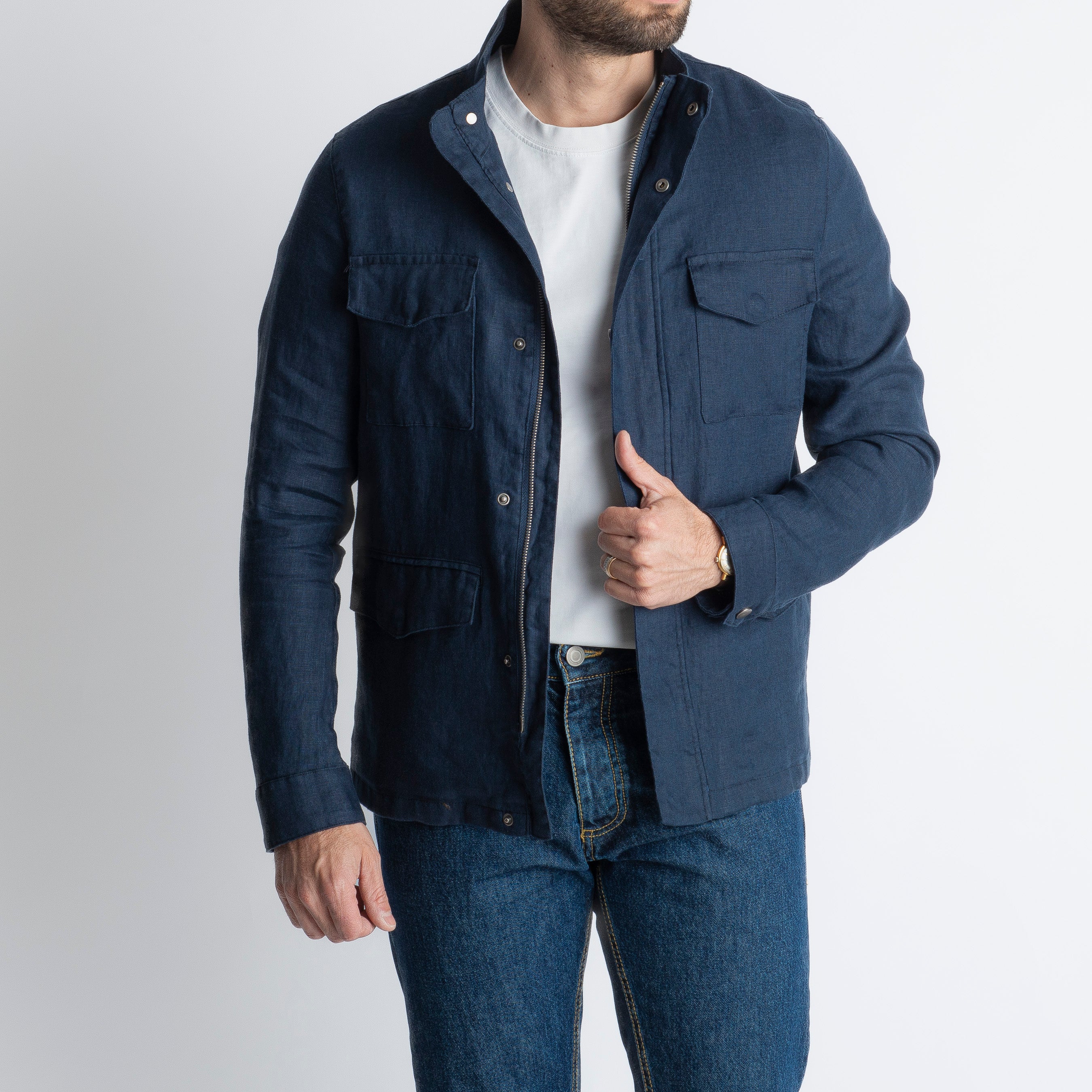 Field Jacket 100% Lino Blu