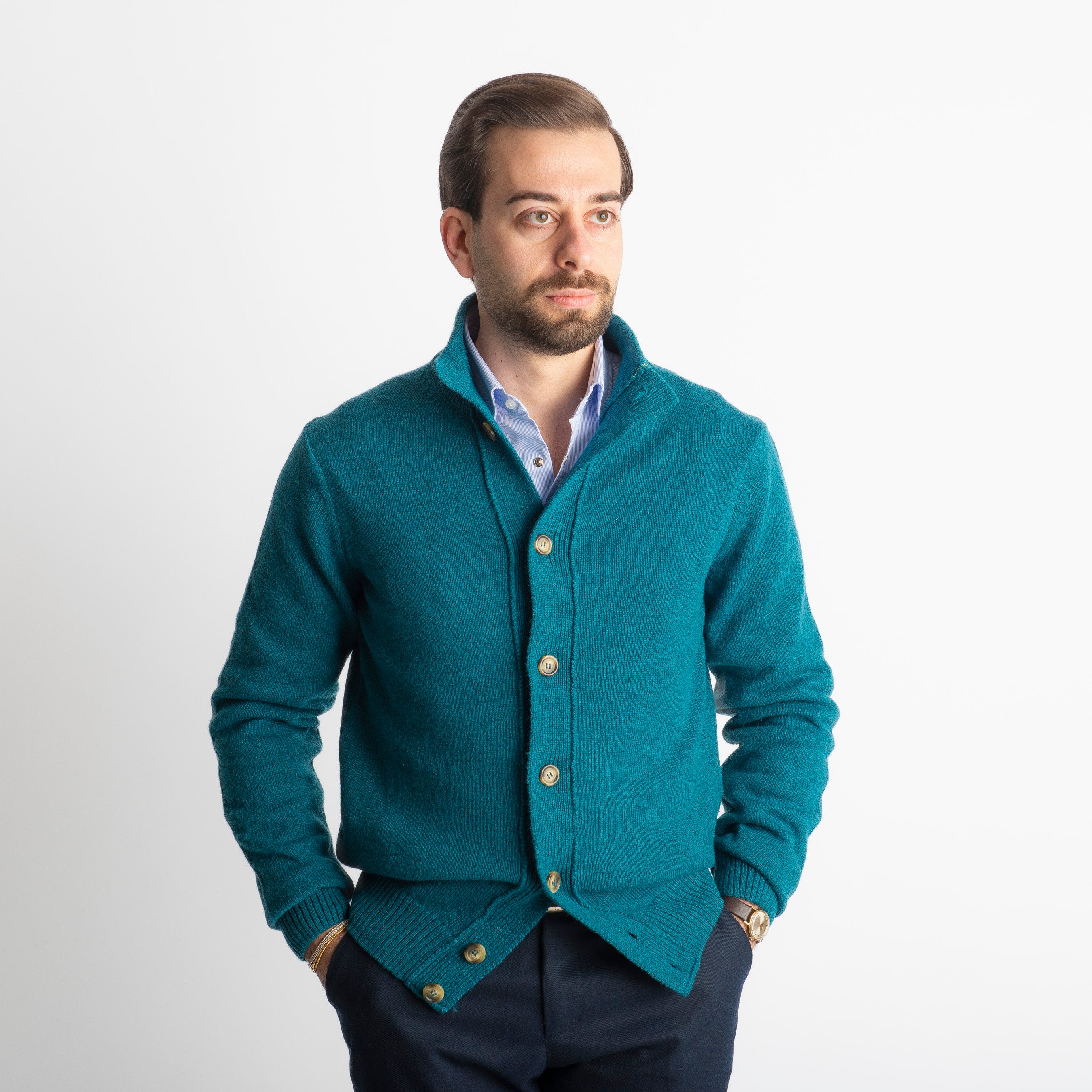 Cardigan In Lana Lambswool Verde Smeraldo