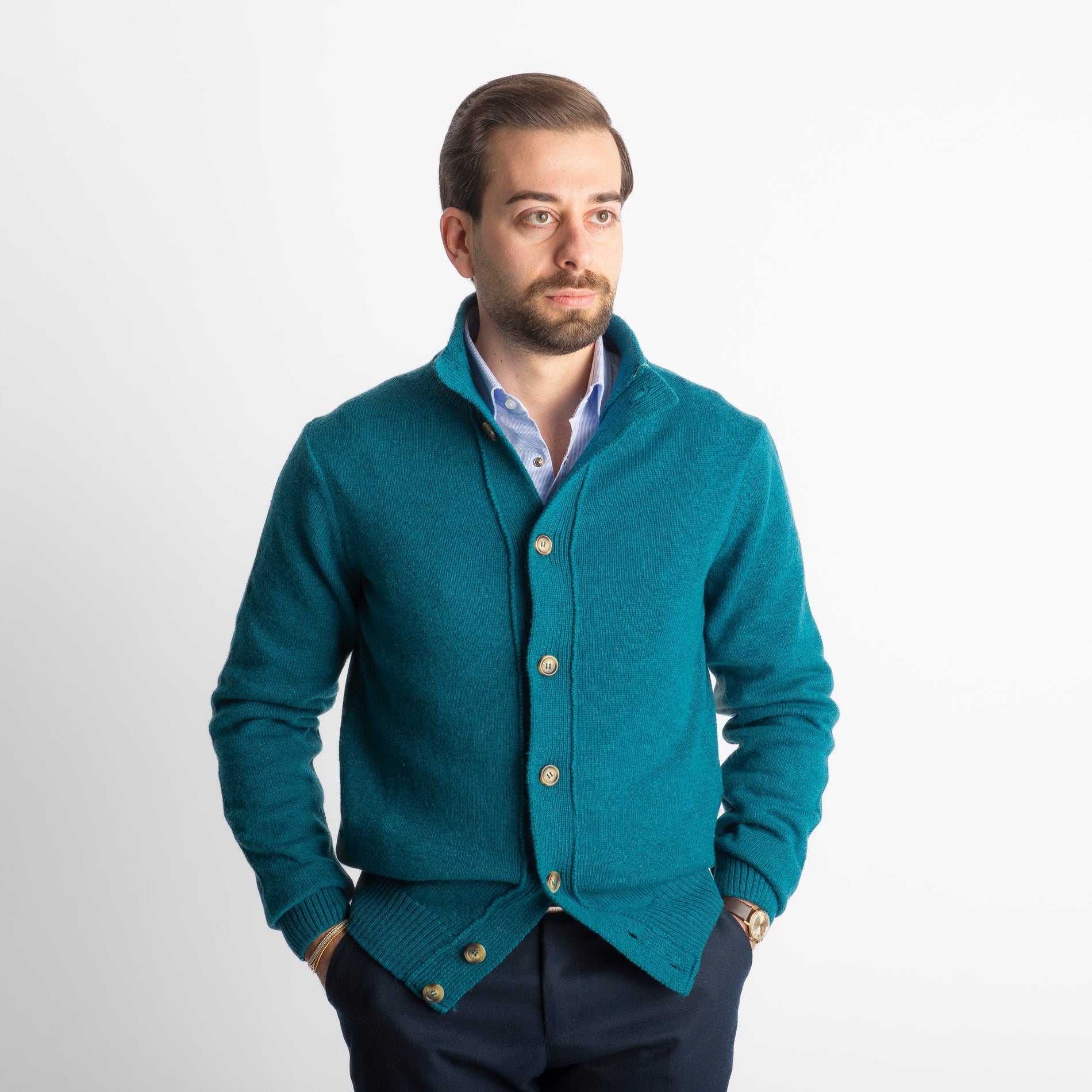 Cardigan In Lana Lambswool Verde Smeraldo