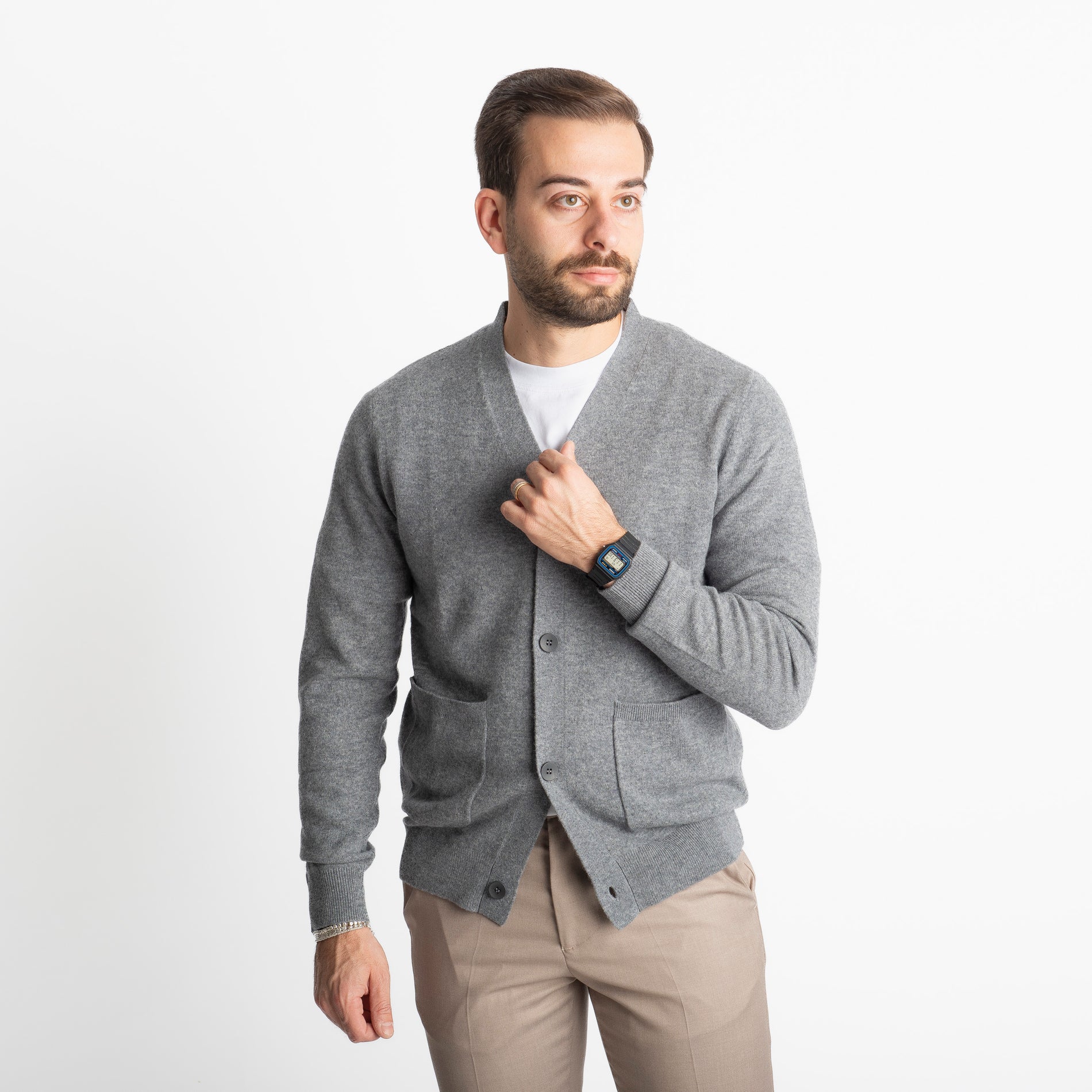 Cardigan In Cashmere CA33 Grigio