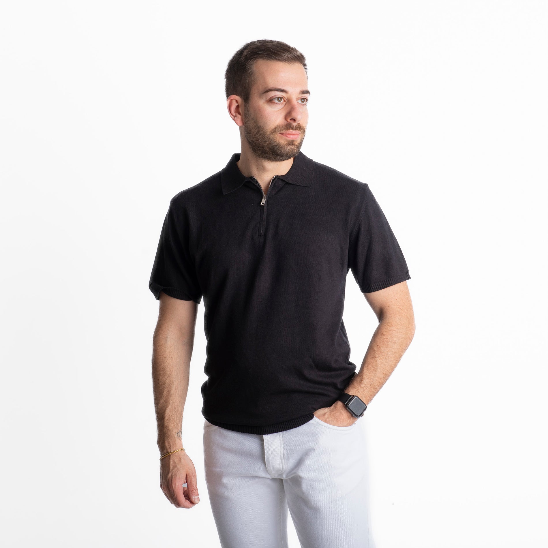 Polo con Zip Uomo Nera