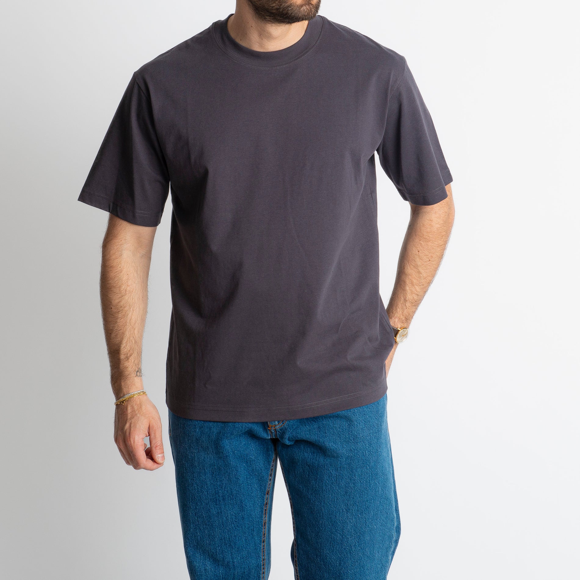T-shirt Regular in Cotone Grigio Scuro