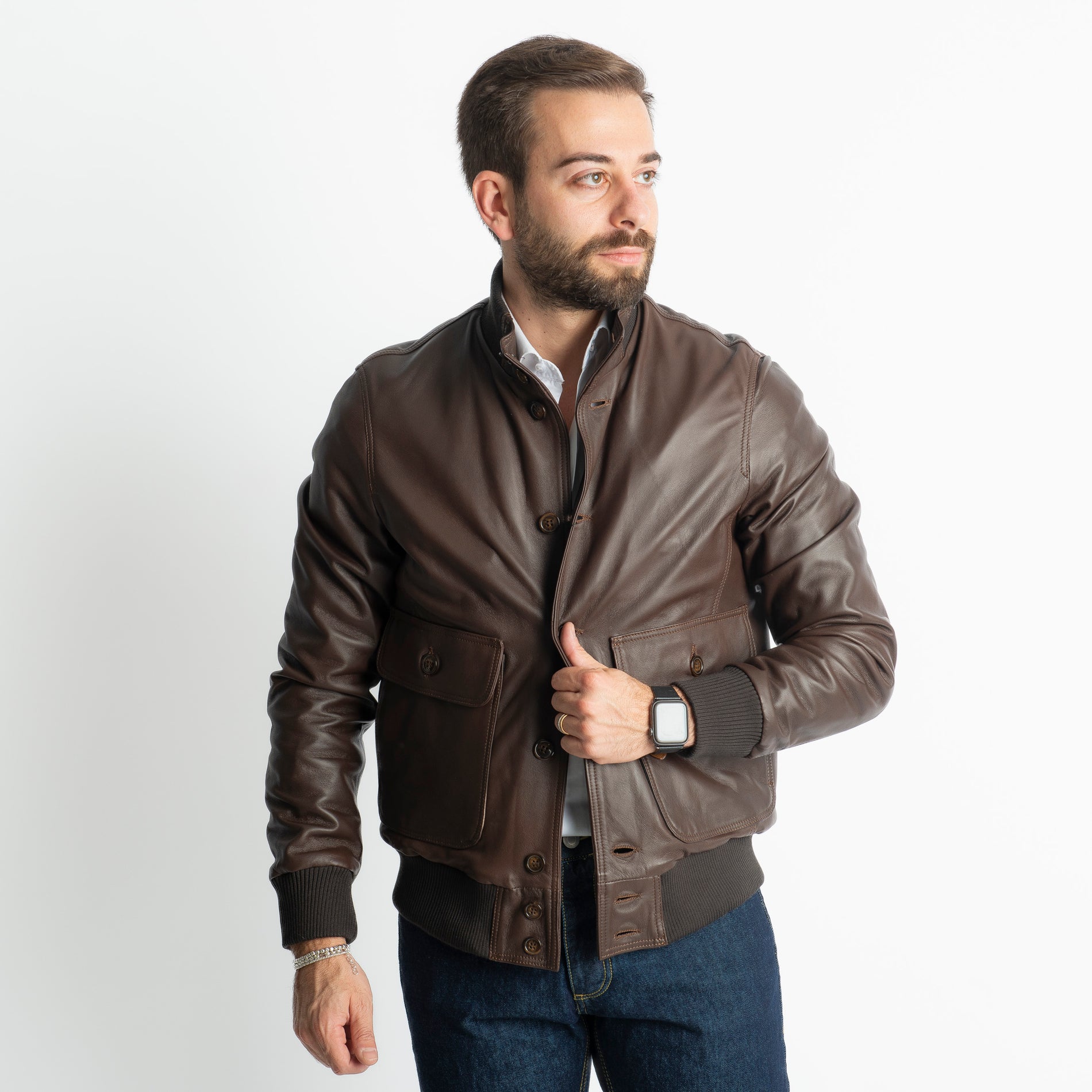 Giubbino Bomber Vera Pelle Marrone