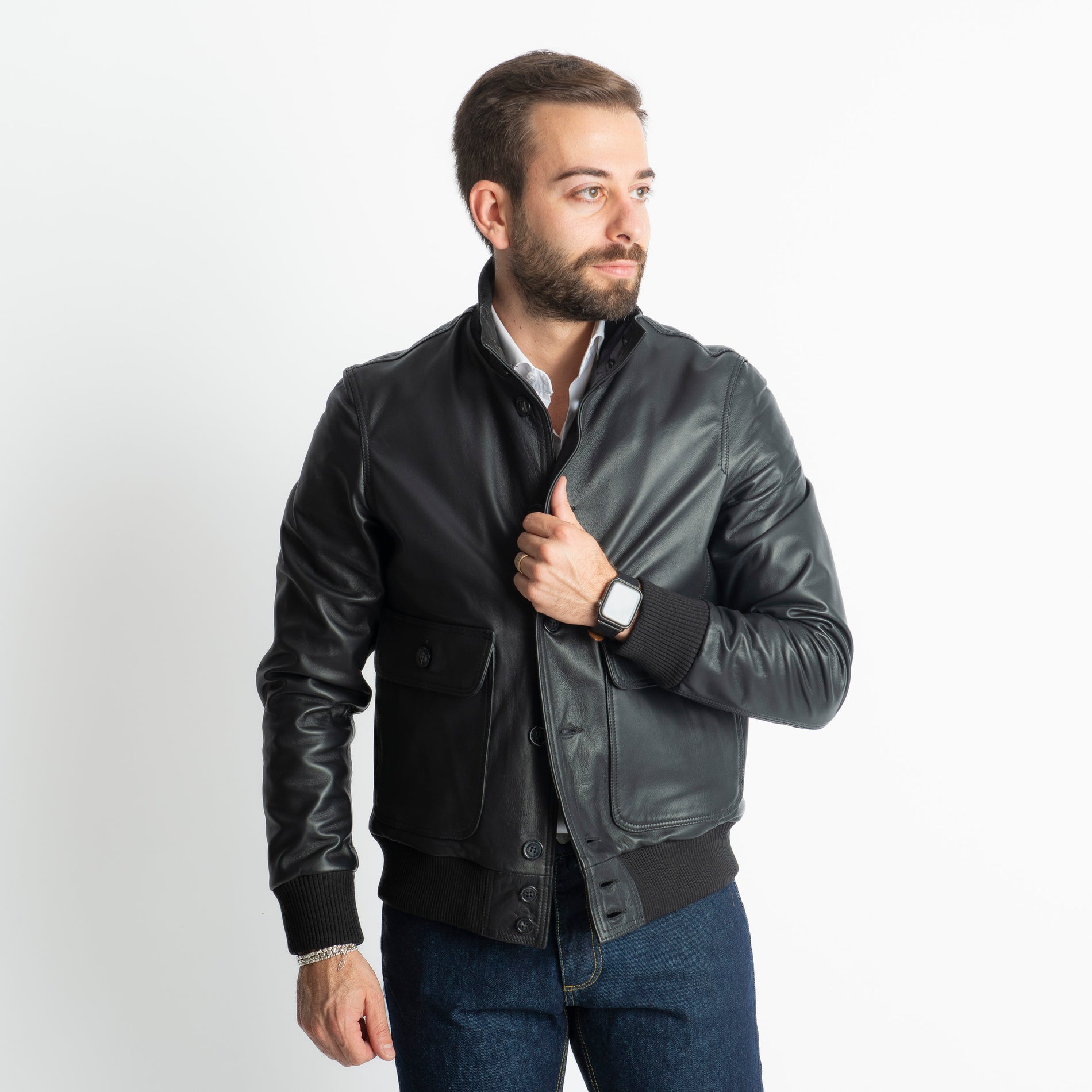Giubbino Bomber Vera Pelle Nero