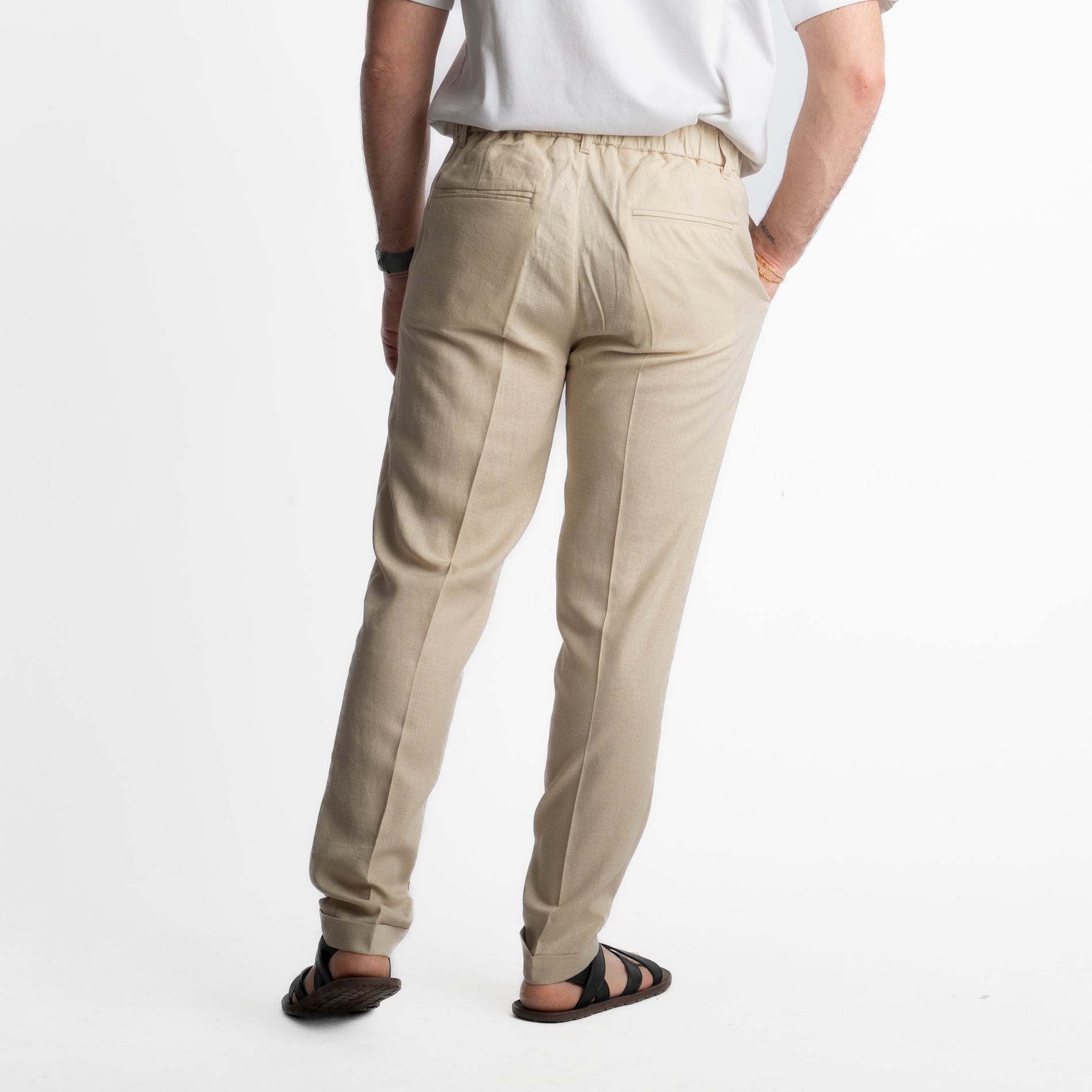 Pantalone in Lino con Elastico TO8007 Sabbia