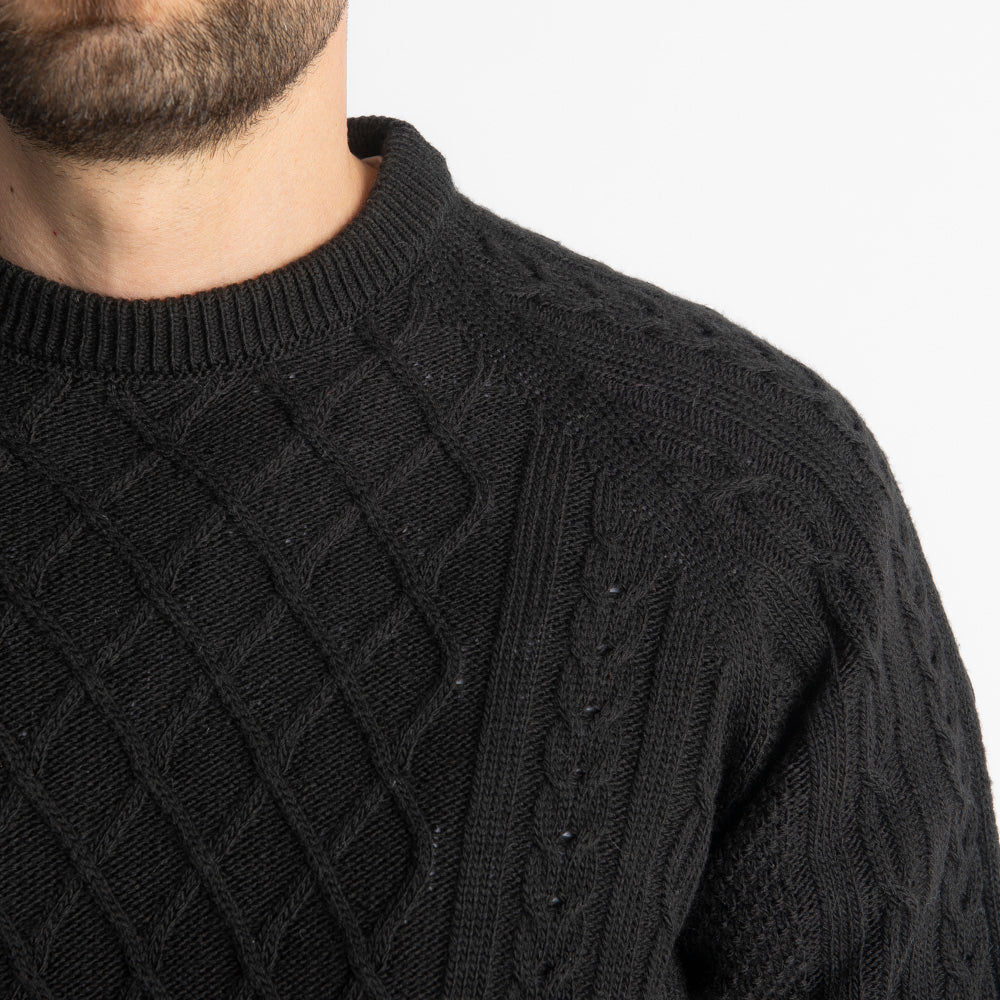 Maglione In Lana Con Treccia Nero