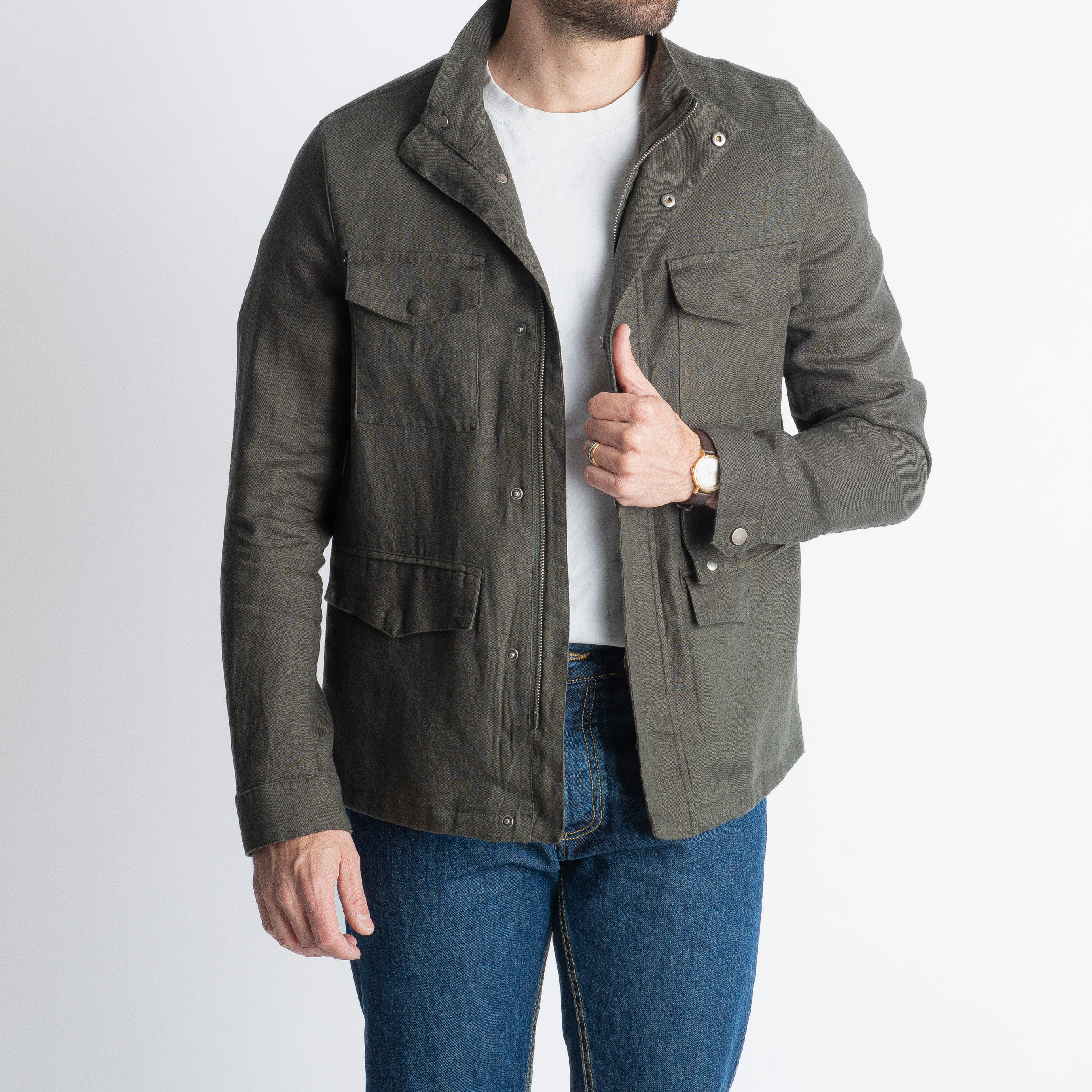 Field Jacket 100% Lino Verde