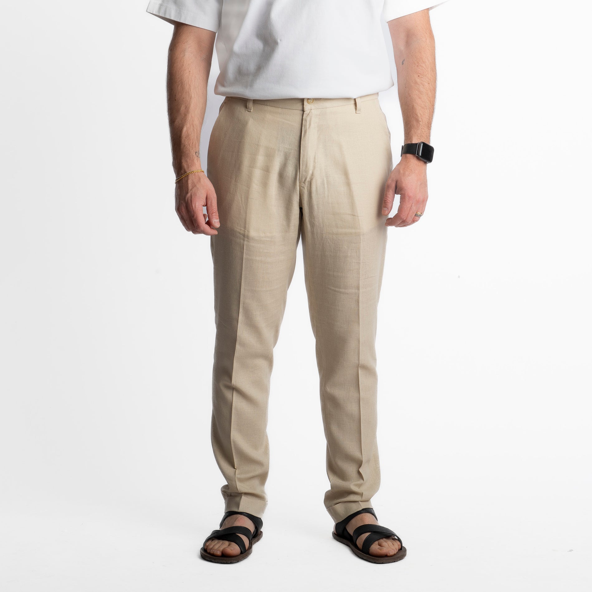 Pantalone in Lino con Elastico TO8007 Sabbia