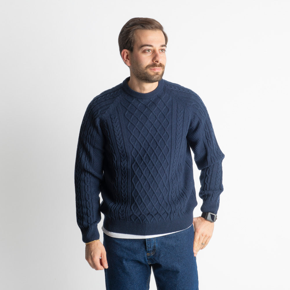 Maglione In Lana Con Treccia Blu