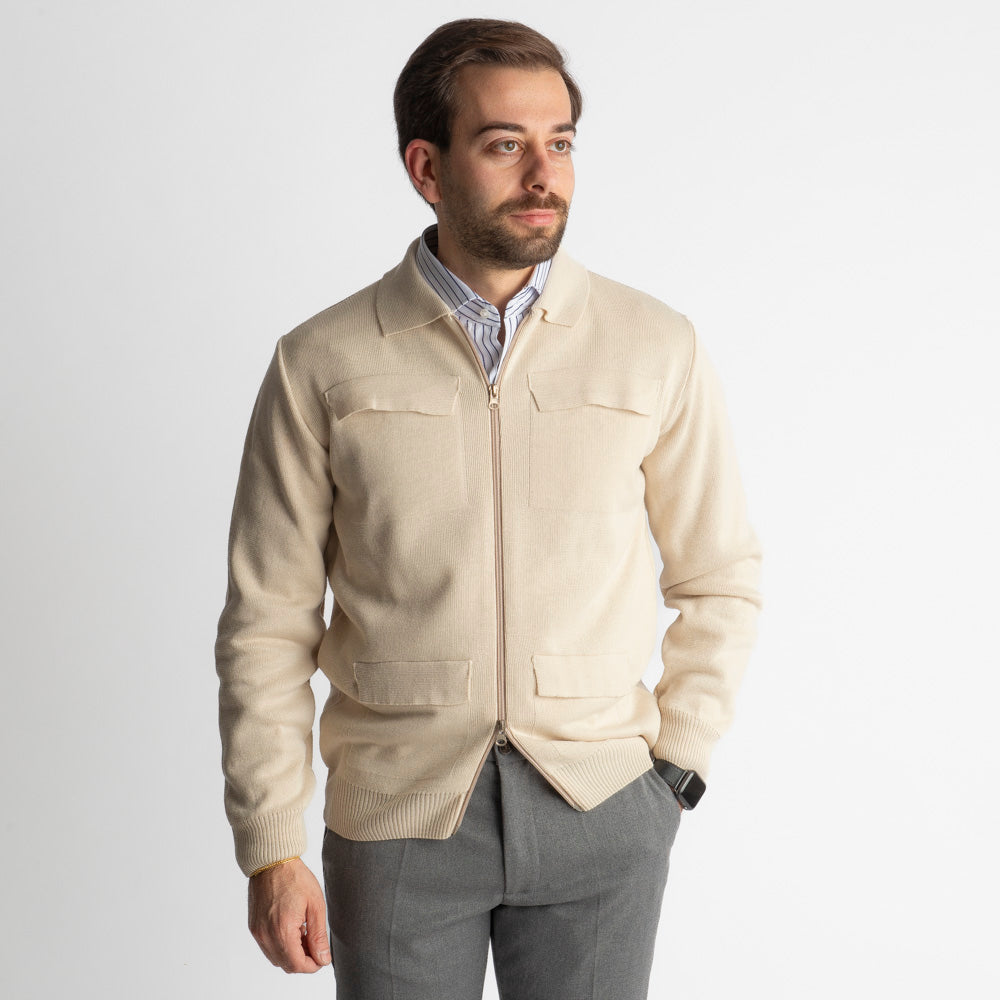 Giacca In Maglia Doppio Cursore Beige
