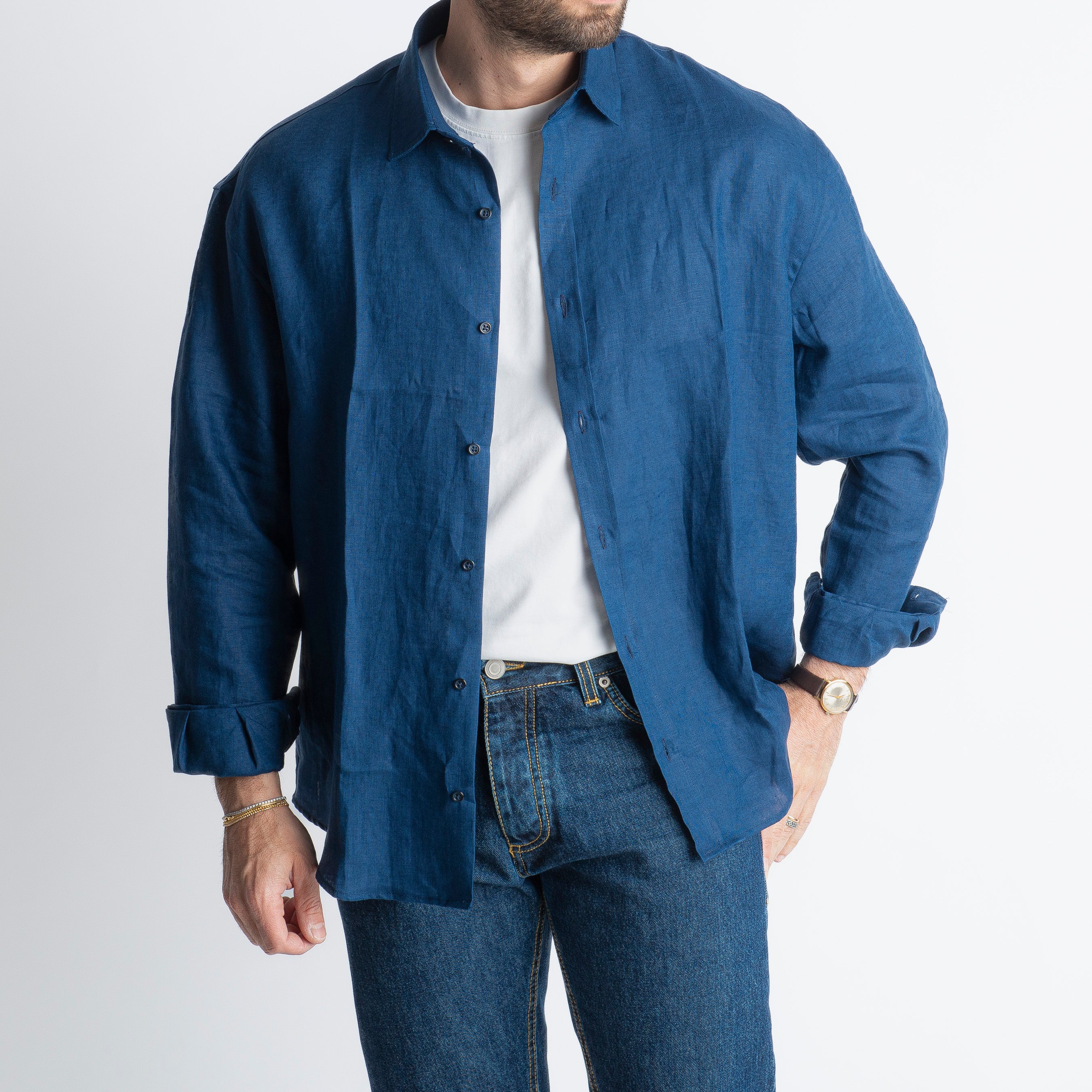 Camicia 100% Lino Irlandese Over Blu
