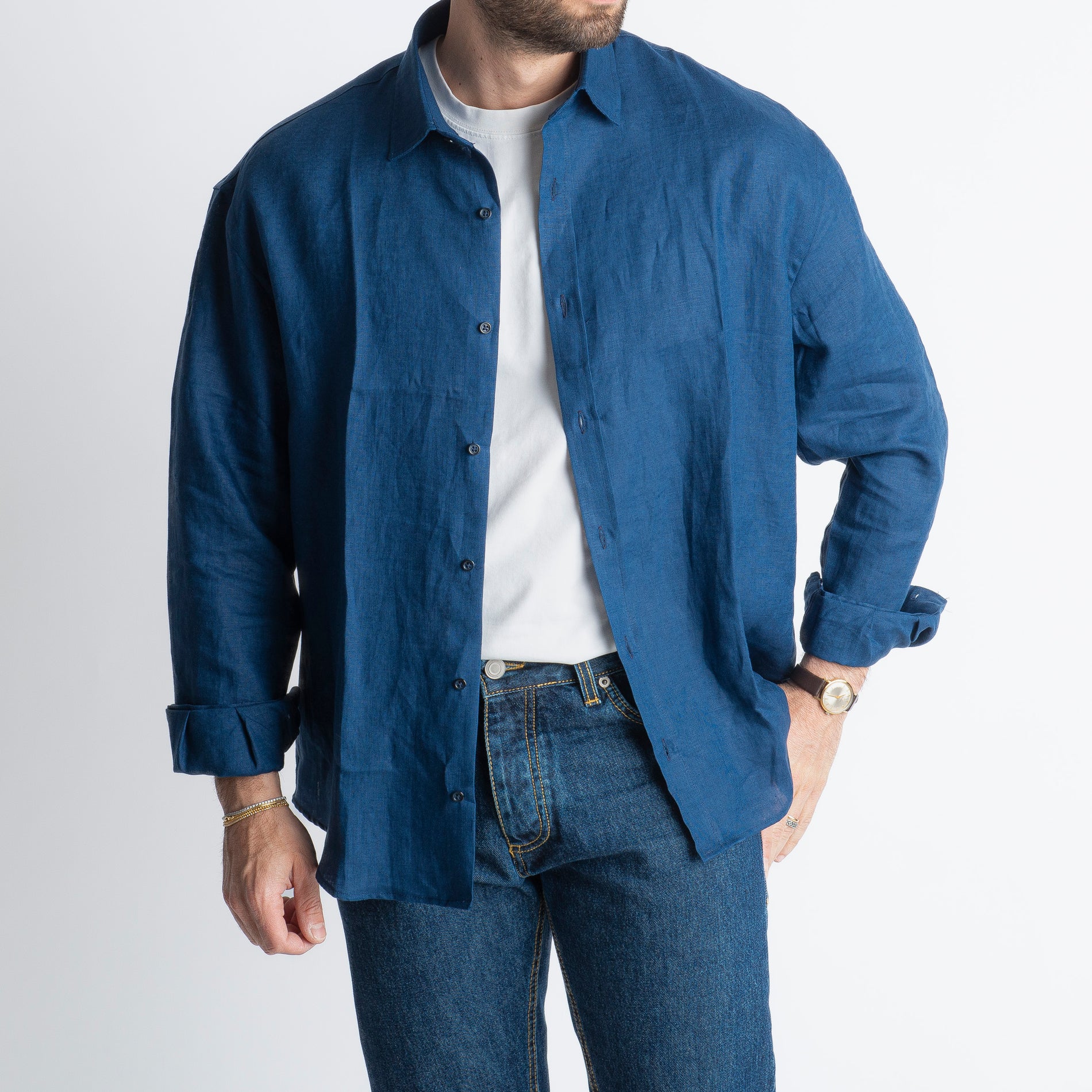 Camicia 100% Lino Irlandese Over Blu